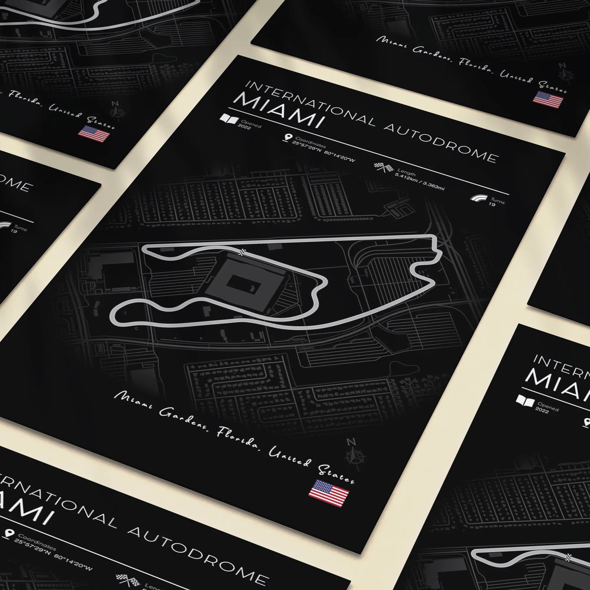 Miami Grand Prix Circuit Wall Art – Stylish Black Motorsport Poster