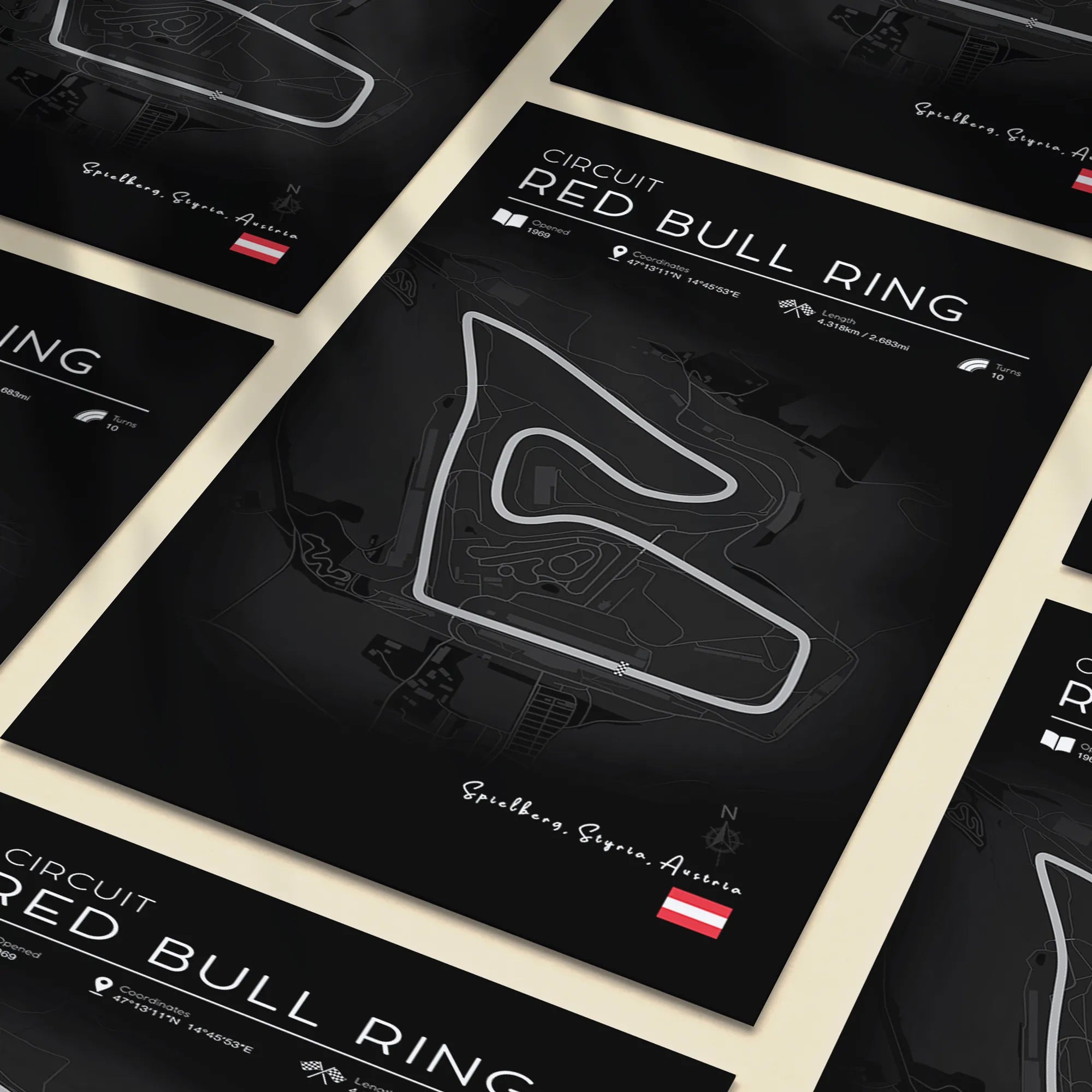 Red Bull Ring Circuit Poster – Black Edition F1 Track Print (Austria)