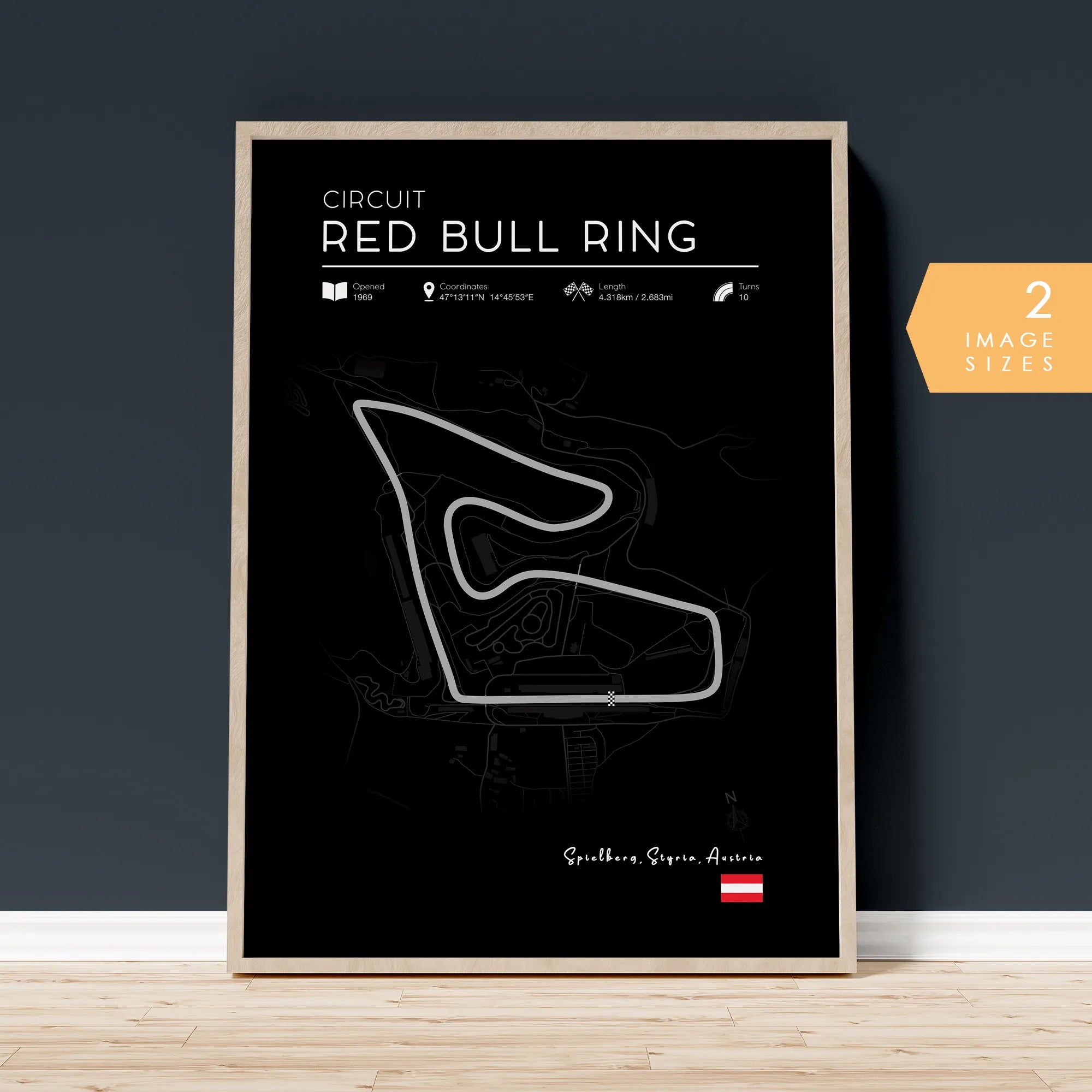 Red Bull Ring Circuit Poster – Black Edition F1 Track Print (Austria)