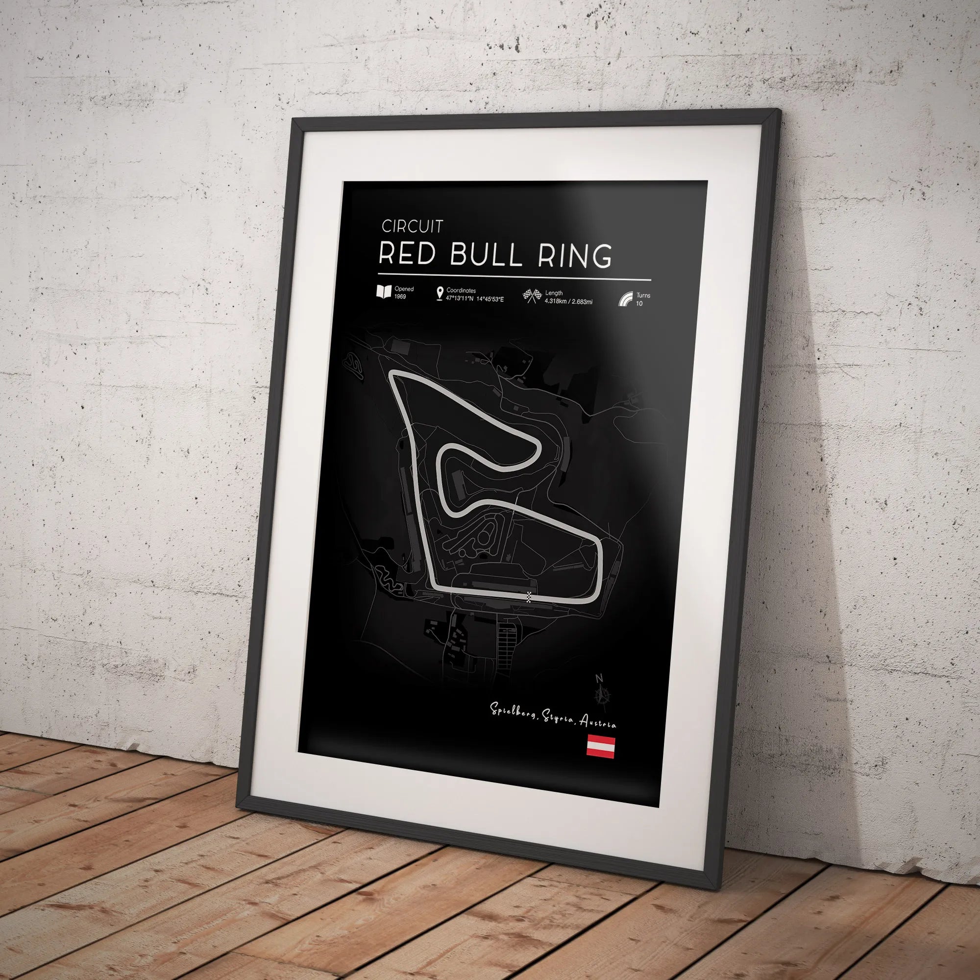 Red Bull Ring Circuit Poster – Black Edition F1 Track Print (Austria)