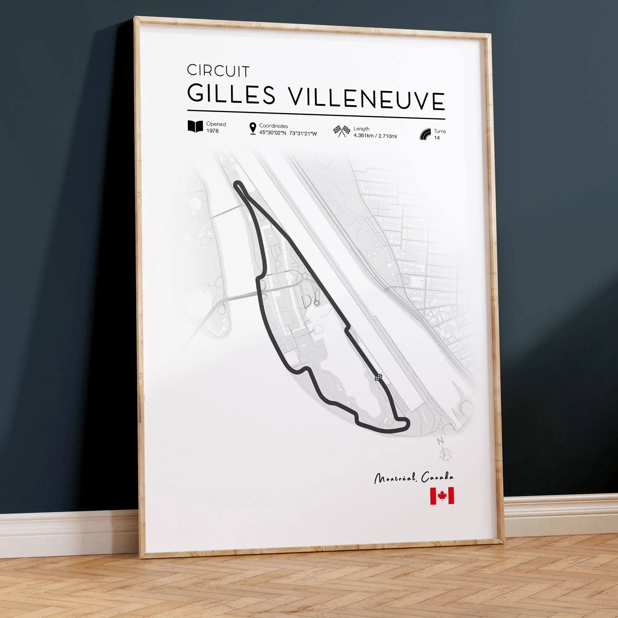 Printable Gilles-Villeneuve F1 Track Poster in frame