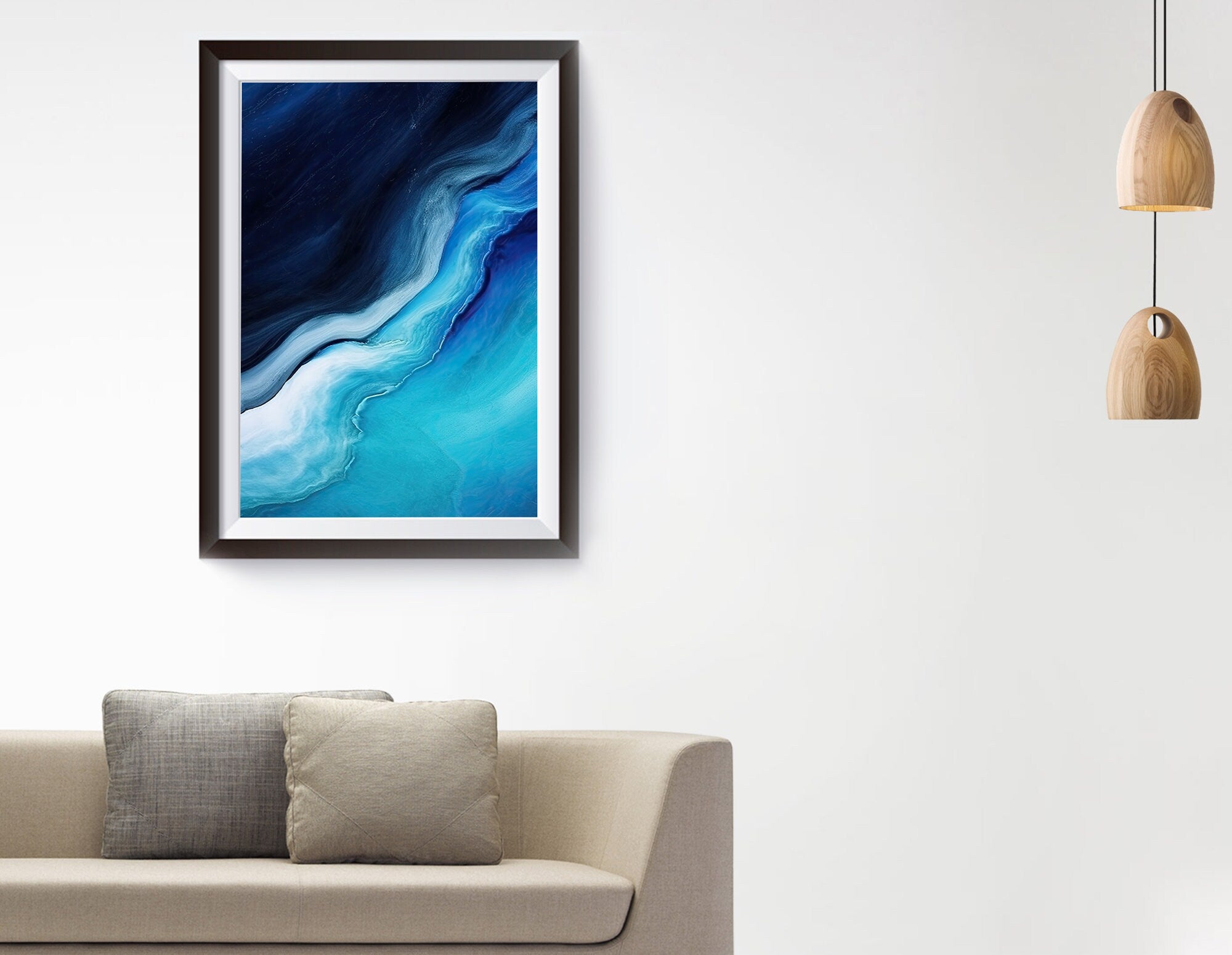 Fluid Art Painting, Abstract Ocean 3 - Turquoise, Indigo Blue & White Blended Color Art Print