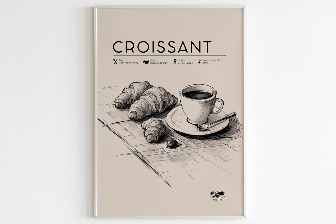Kitchen Wall Art, French Croissant Food Print