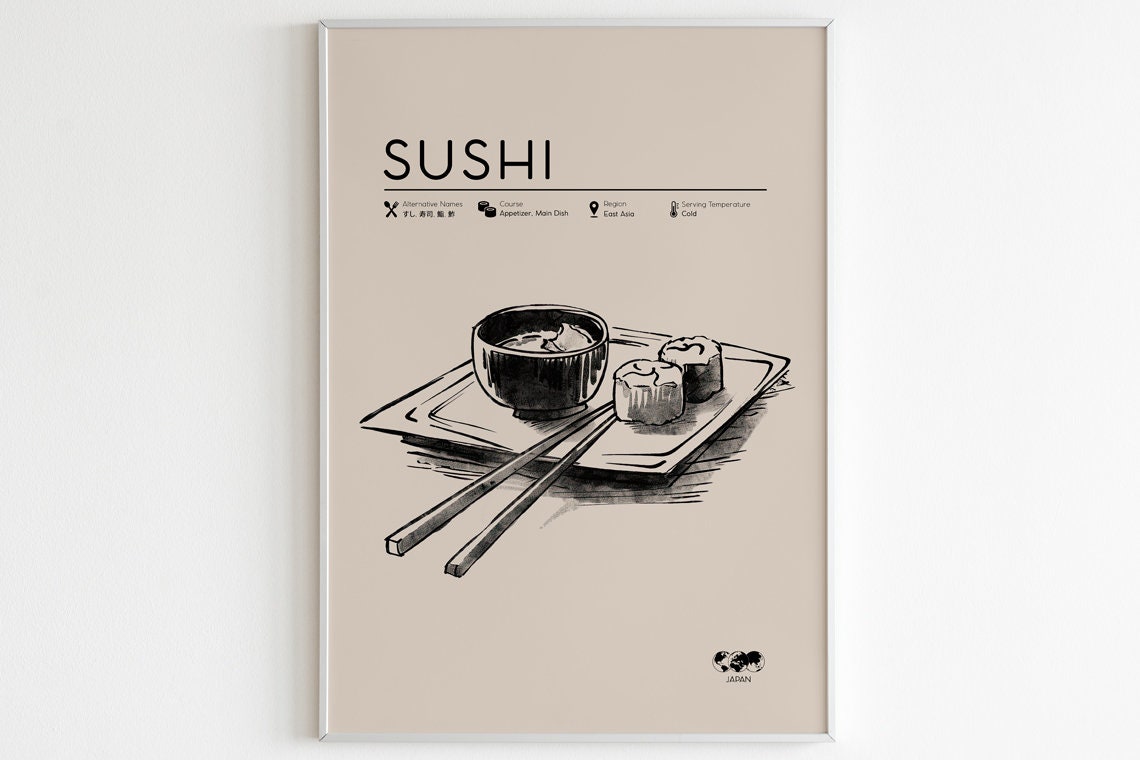 Sushi Poster, Minimalist Food Art Print