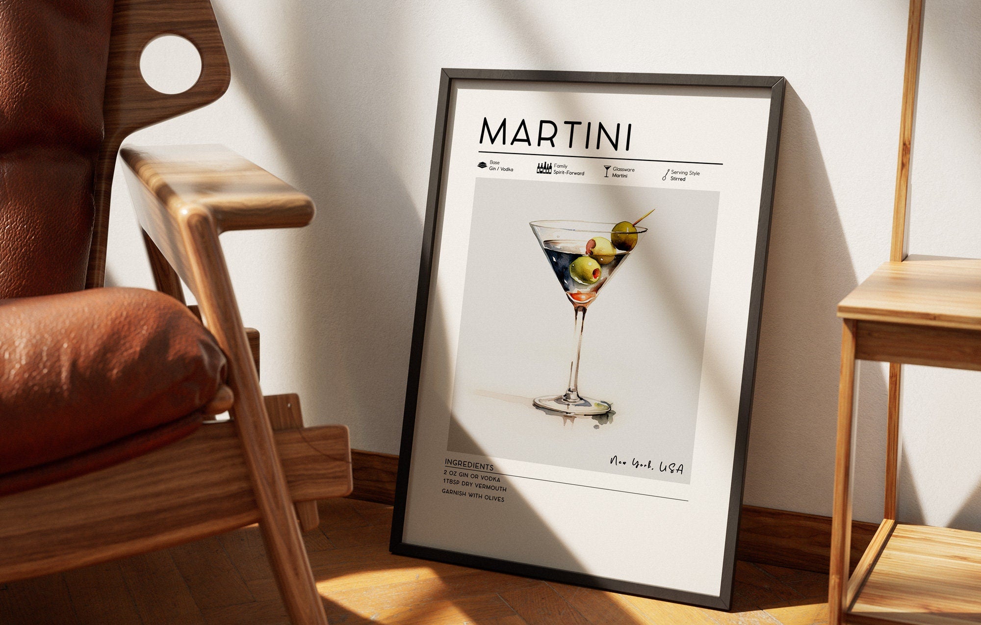 Set of 3 Cocktail Posters, Aperol Spritz, Negroni, Martini