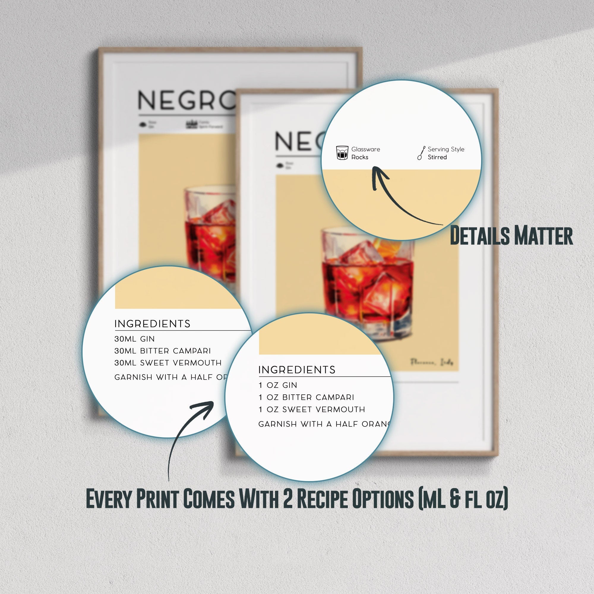 Set of 3 Cocktail Posters, Aperol Spritz, Negroni, Martini