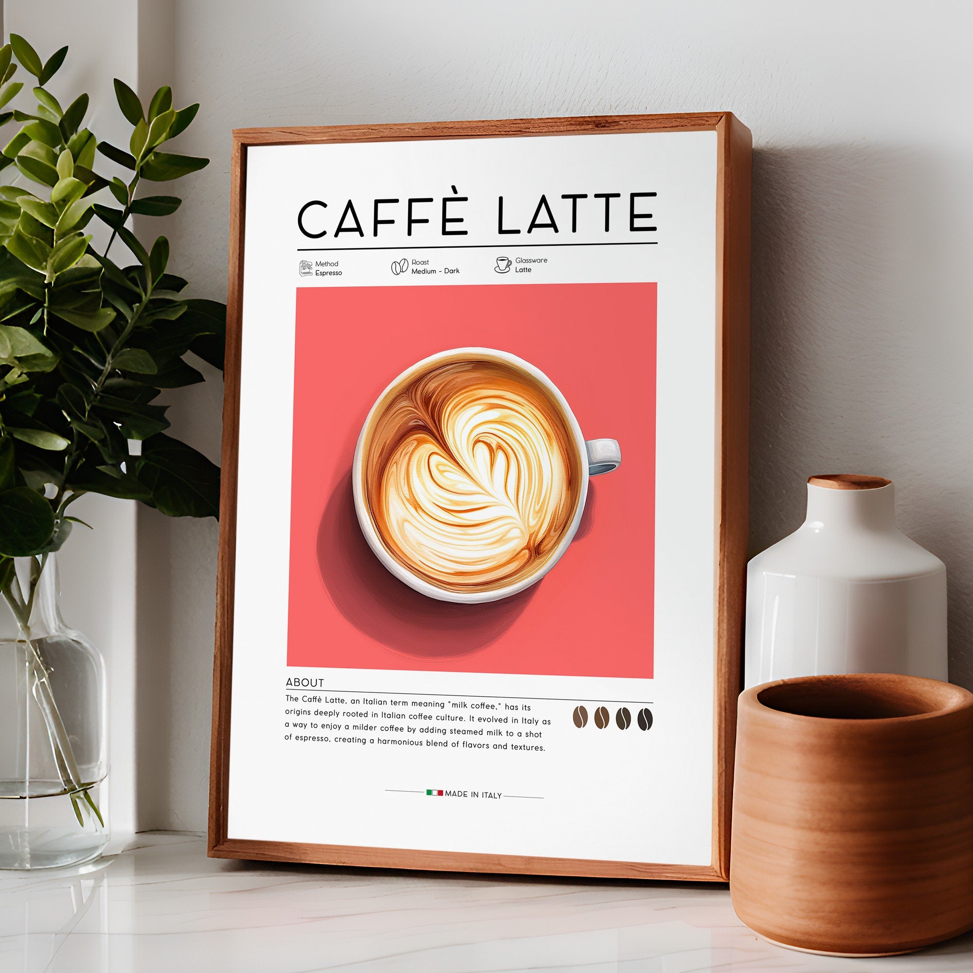 Retro Coffee Poster, Cafe Latte Kitchen Print