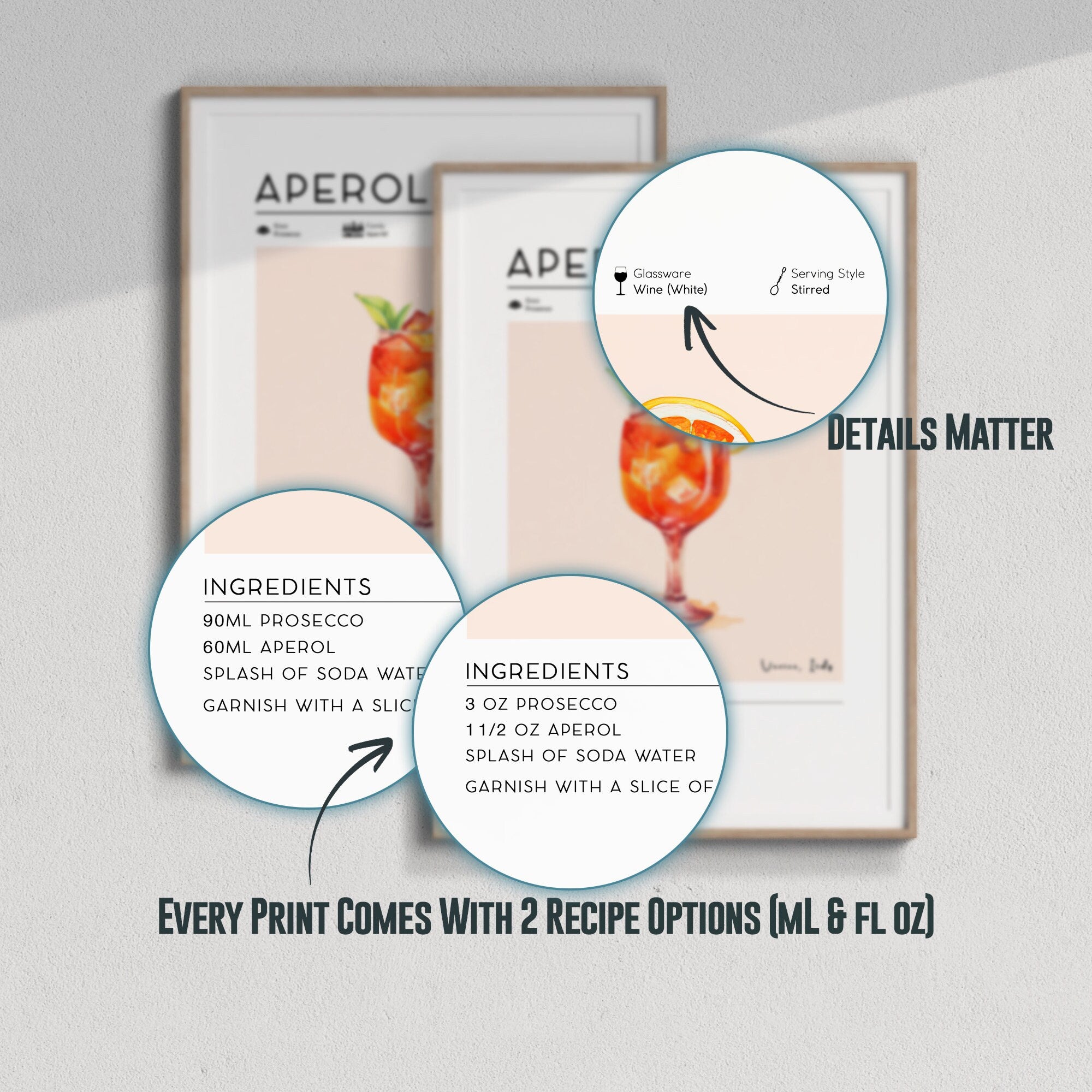 Set of 3 Cocktail Posters, Aperol Spritz, Margarita, Mojito