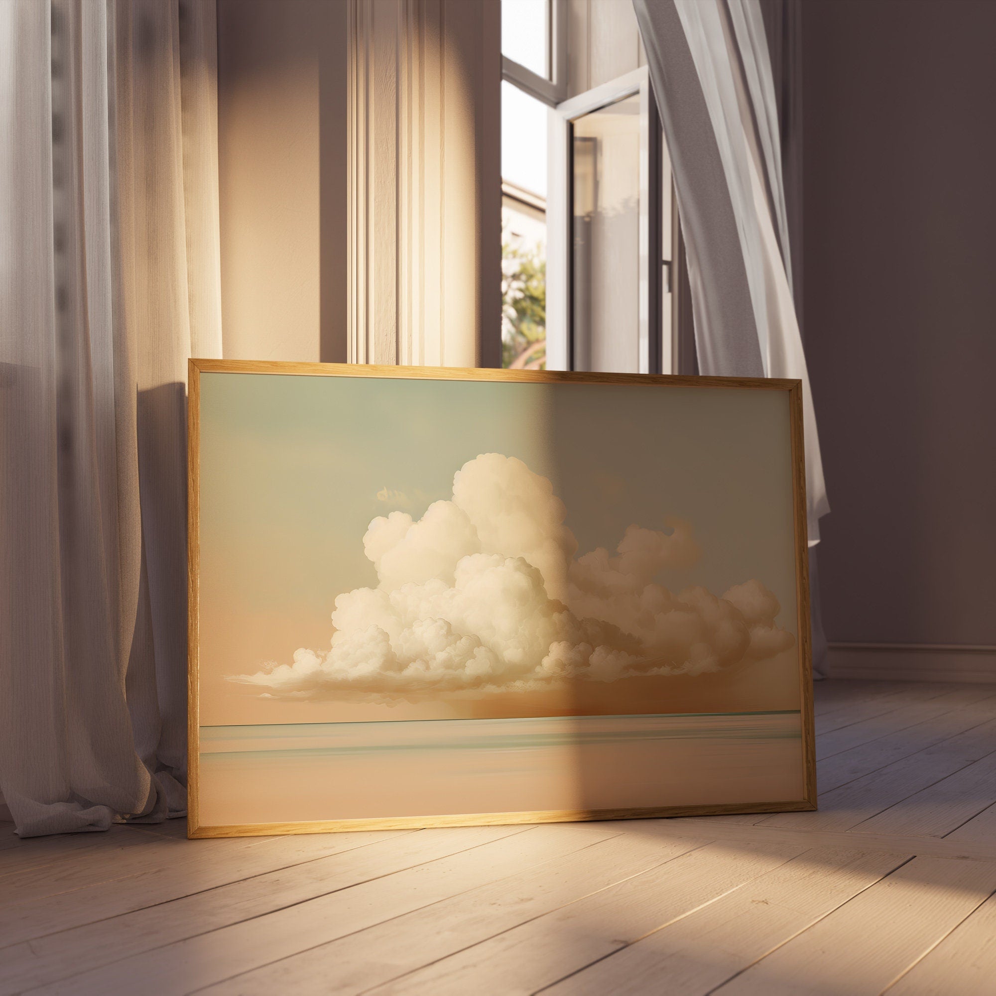 Japandi Wall Art, Coastal Cloud Sky Art Print