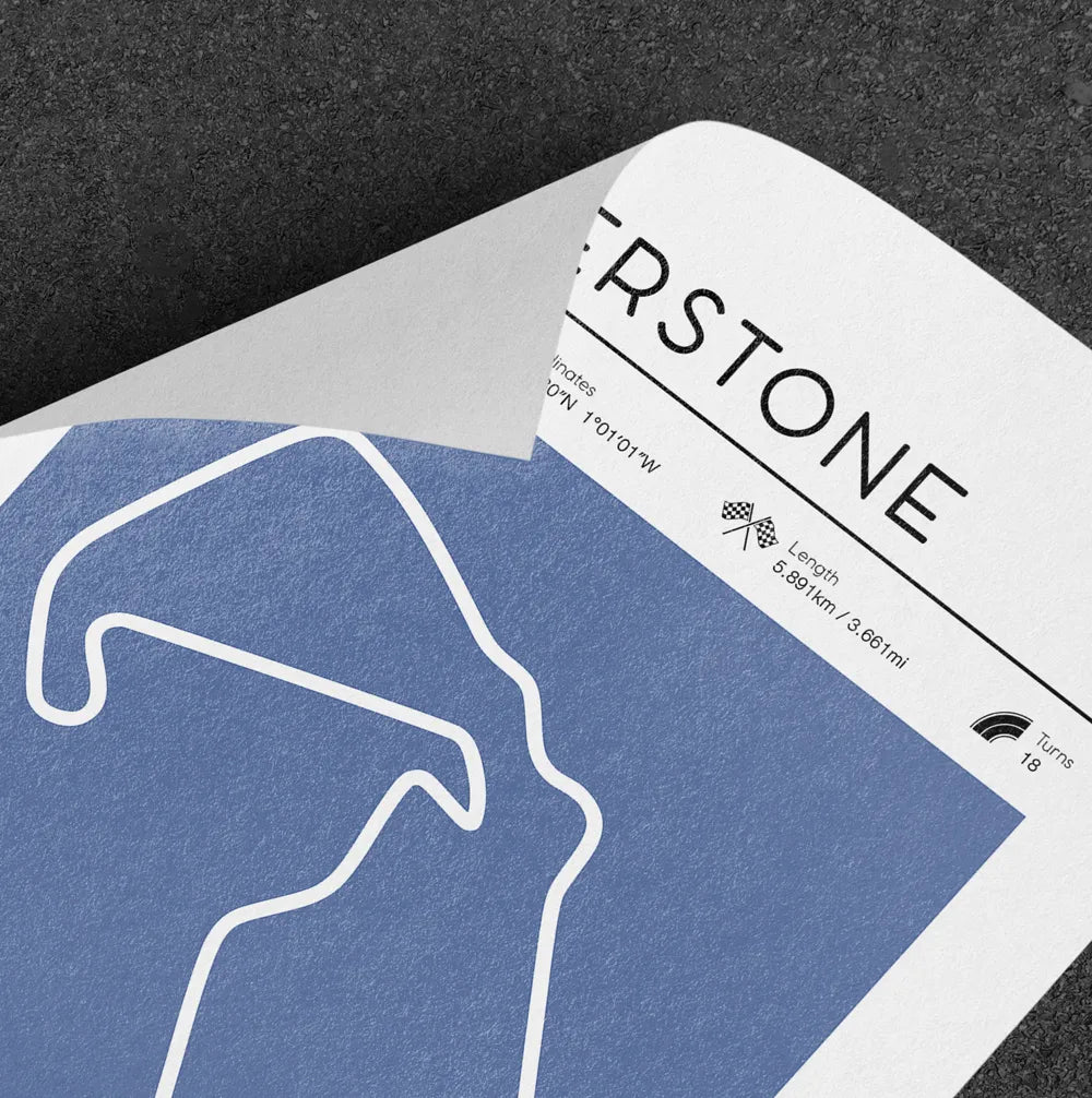 Close up of a Studio Pacific Art vintage F1 track poster printed on high quality paper