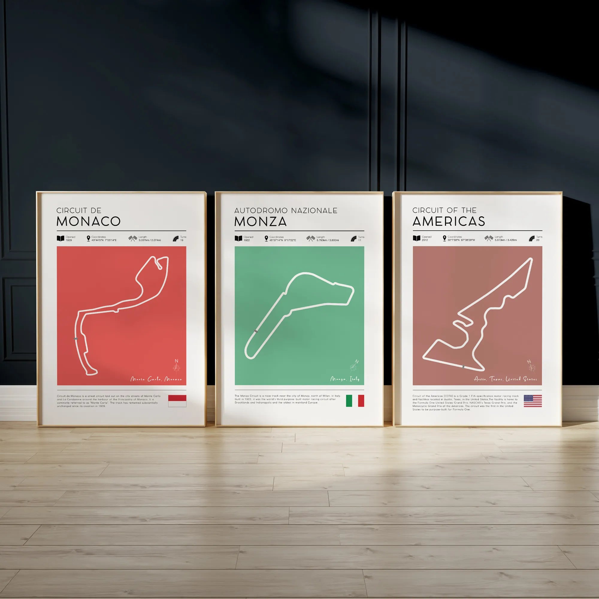 Gift for F1 Fan – Retro Grand Prix Circuit Posters with Classic Track Layouts & Race History