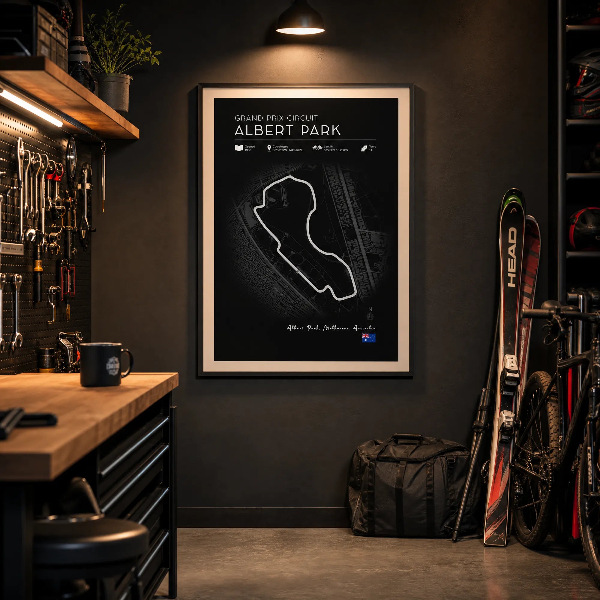 Albert Park race track art displayed as Black Edition Formula 1 poster