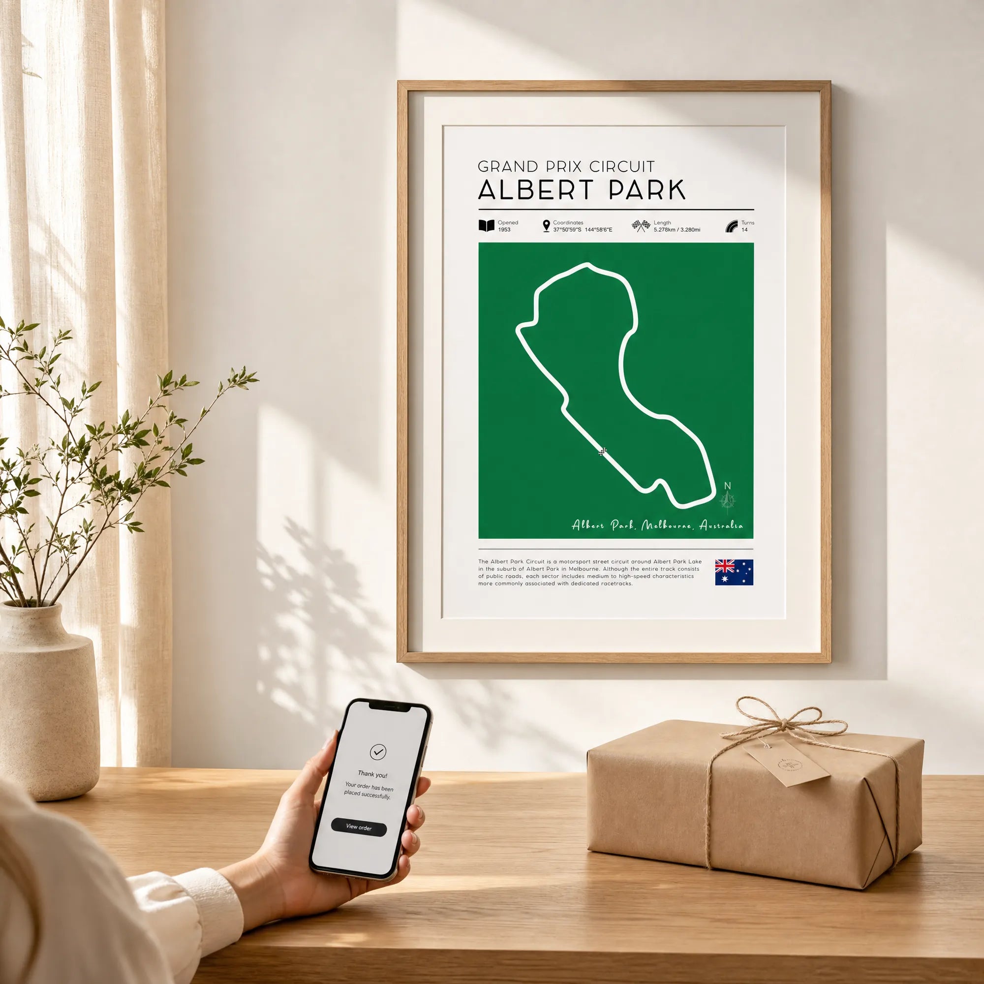 Framed race track print of Albert Park Australian Grand Prix