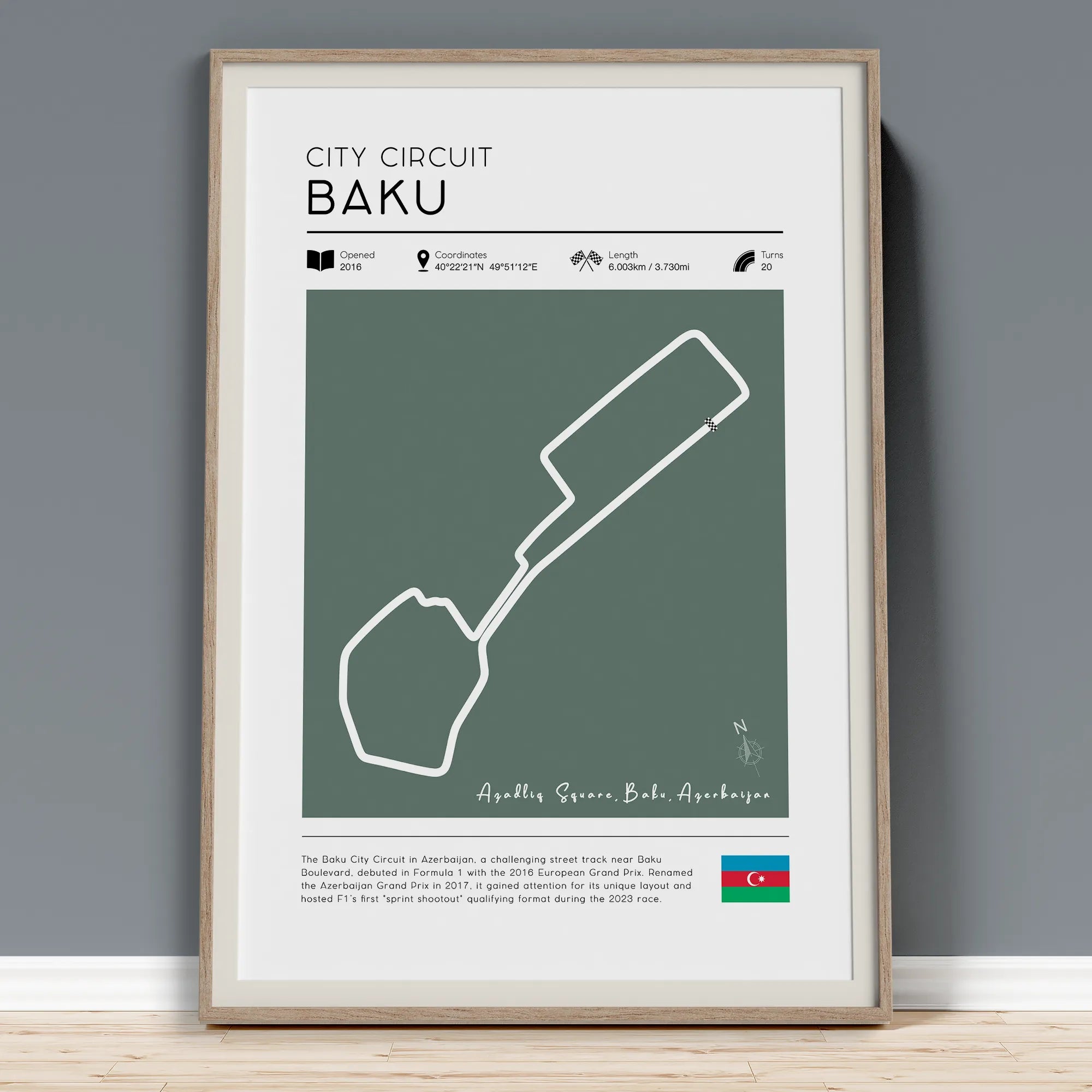 Baku City Circuit Azerbaijan Grand Prix, Vintage Formula 1 wall art print