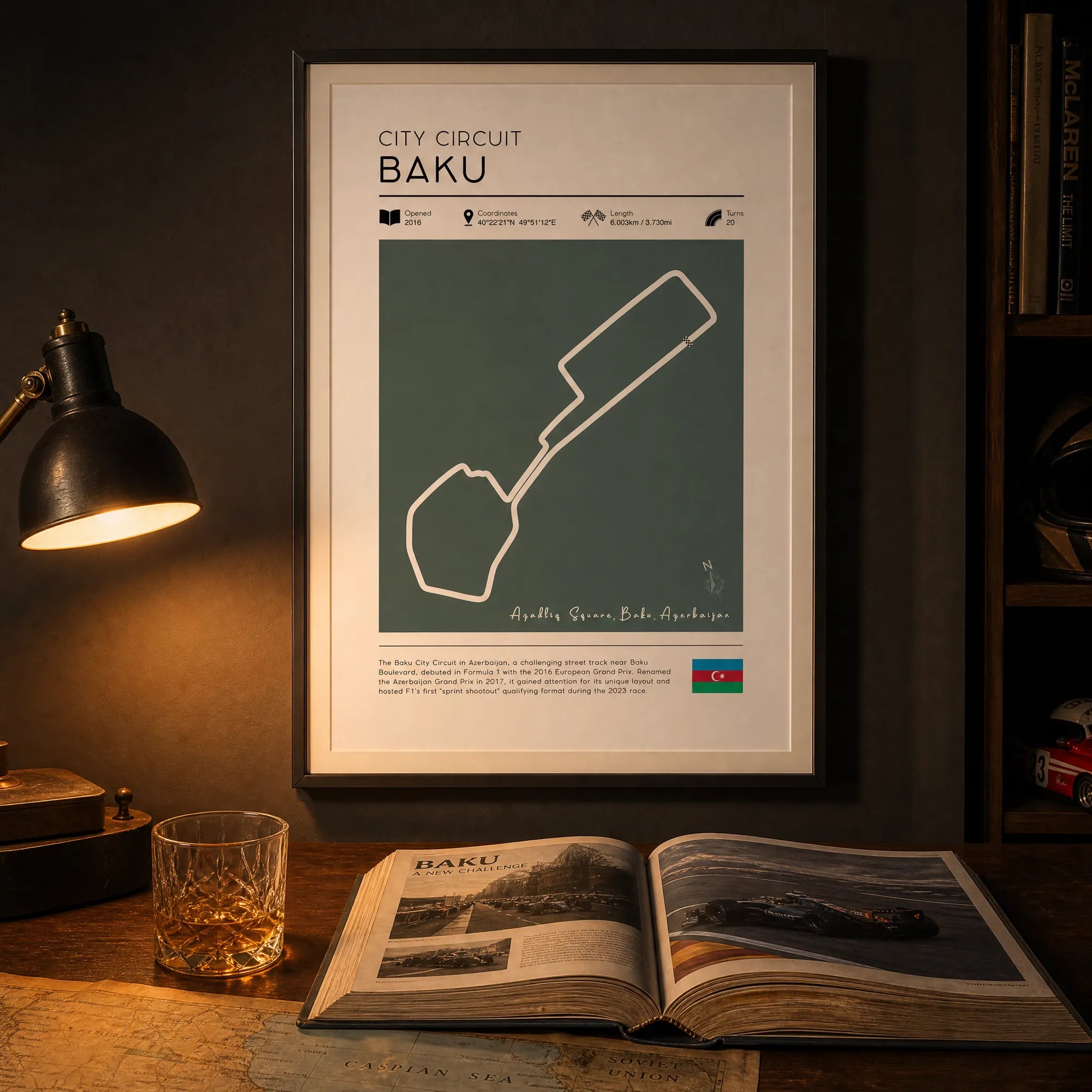 Baku City Circuit Azerbaijan Grand Prix race track art displayed as Vintage formula 1 poster