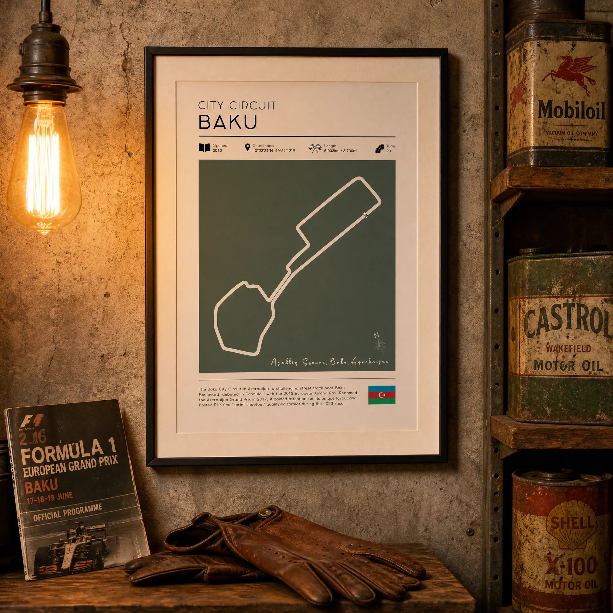Baku City Circuit, printable Vintage formula 1 art download