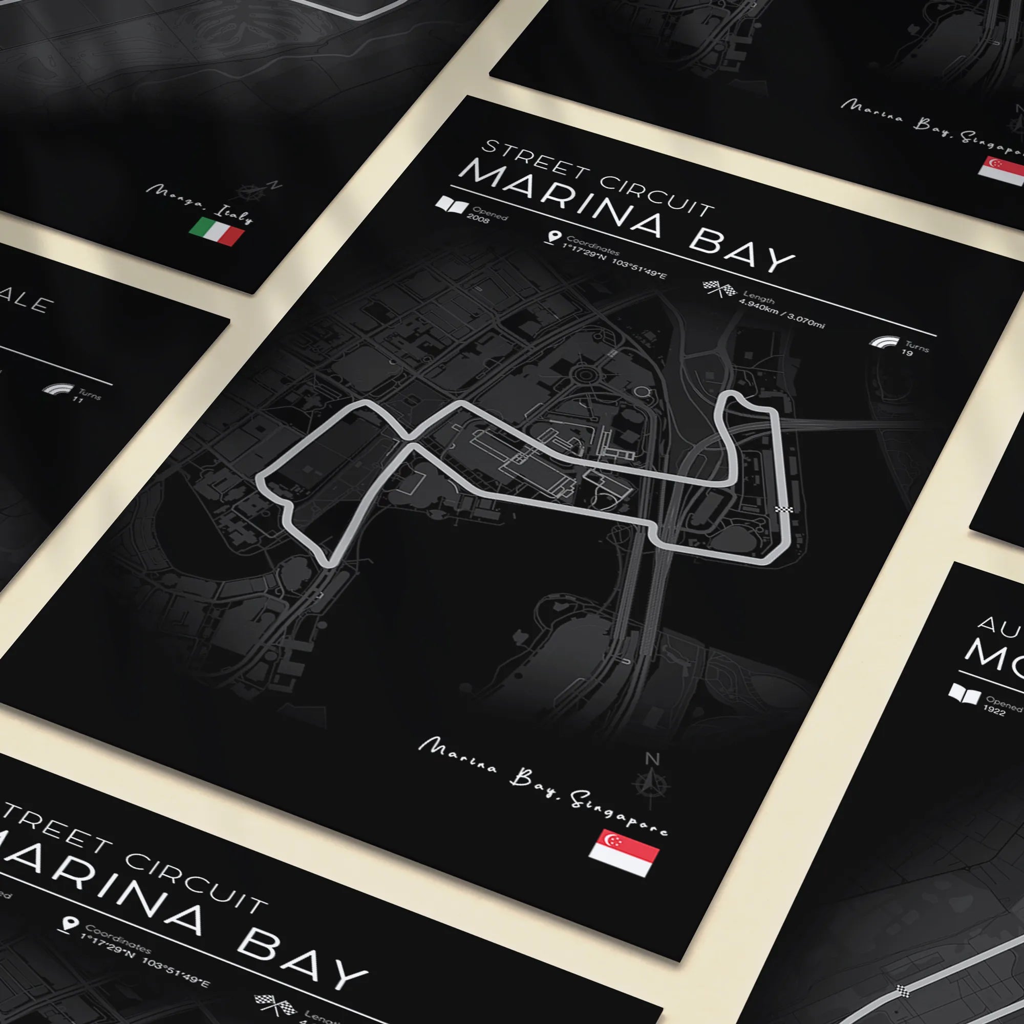 Formula 1 Wall Art, Set of 24 F1 Circuit Posters Black Edition