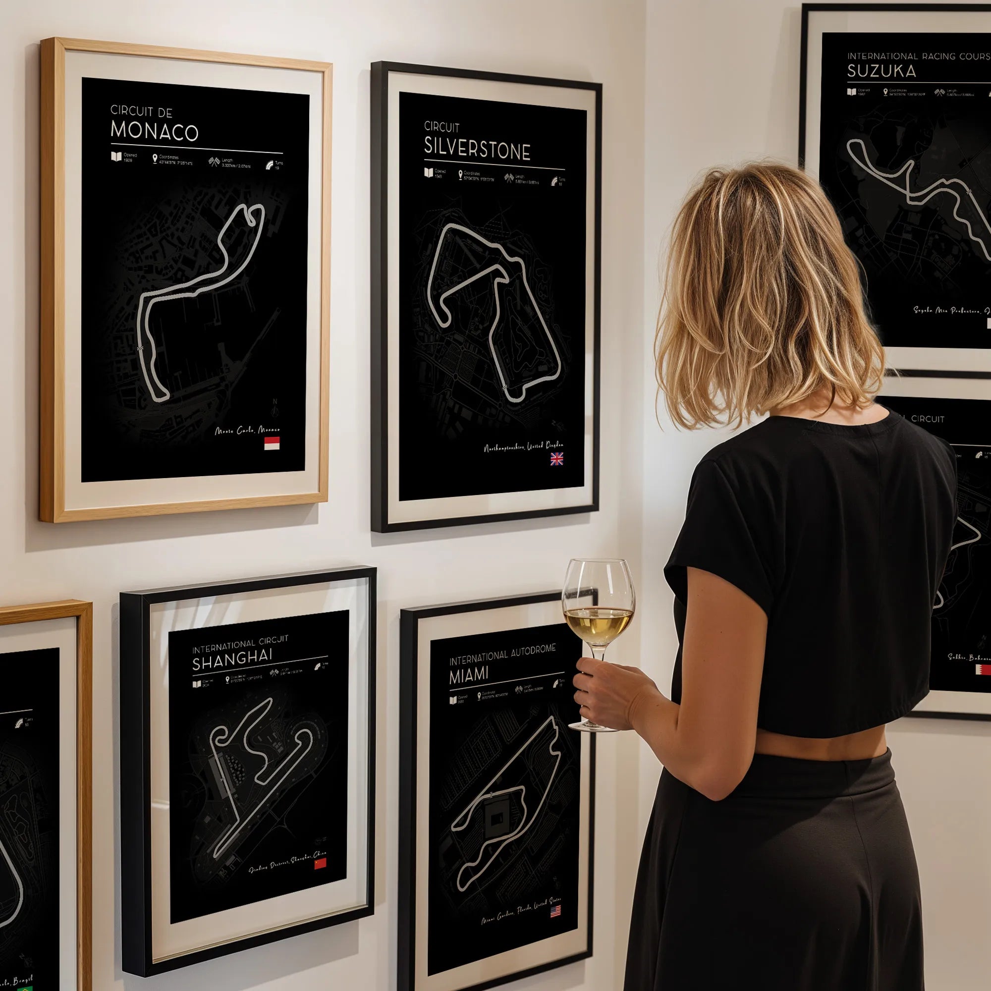 Set of F1 Circuit Posters – 2025 Track Prints in Black, Gallery Wall Arrangement, Racetrack Posters