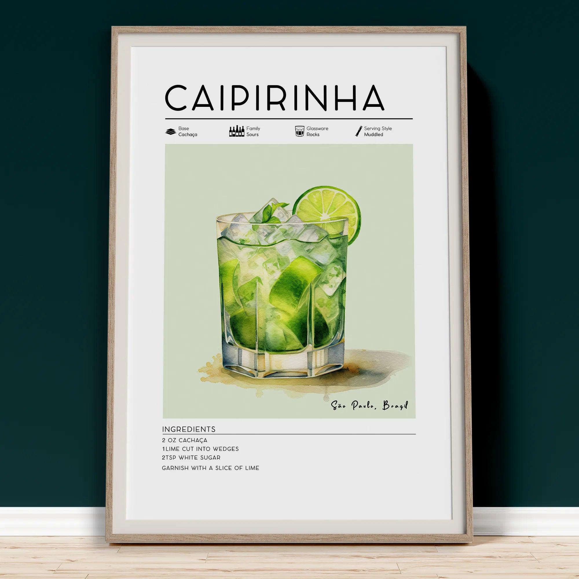 Caipirinha Cocktail Poster - Printable Bar Art