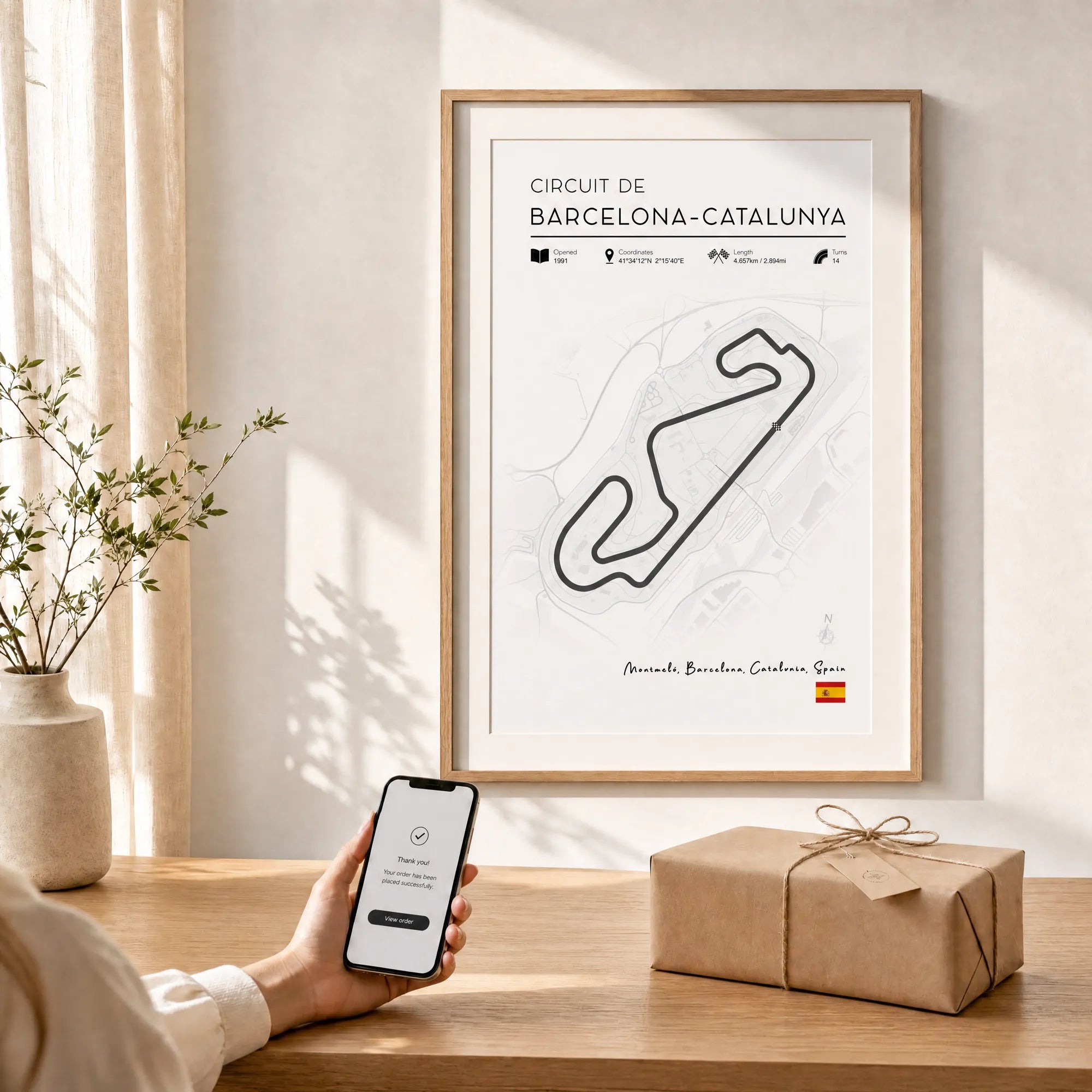 Barcelon-Catalunya race track art displayed as minimalist Formula 1 poster