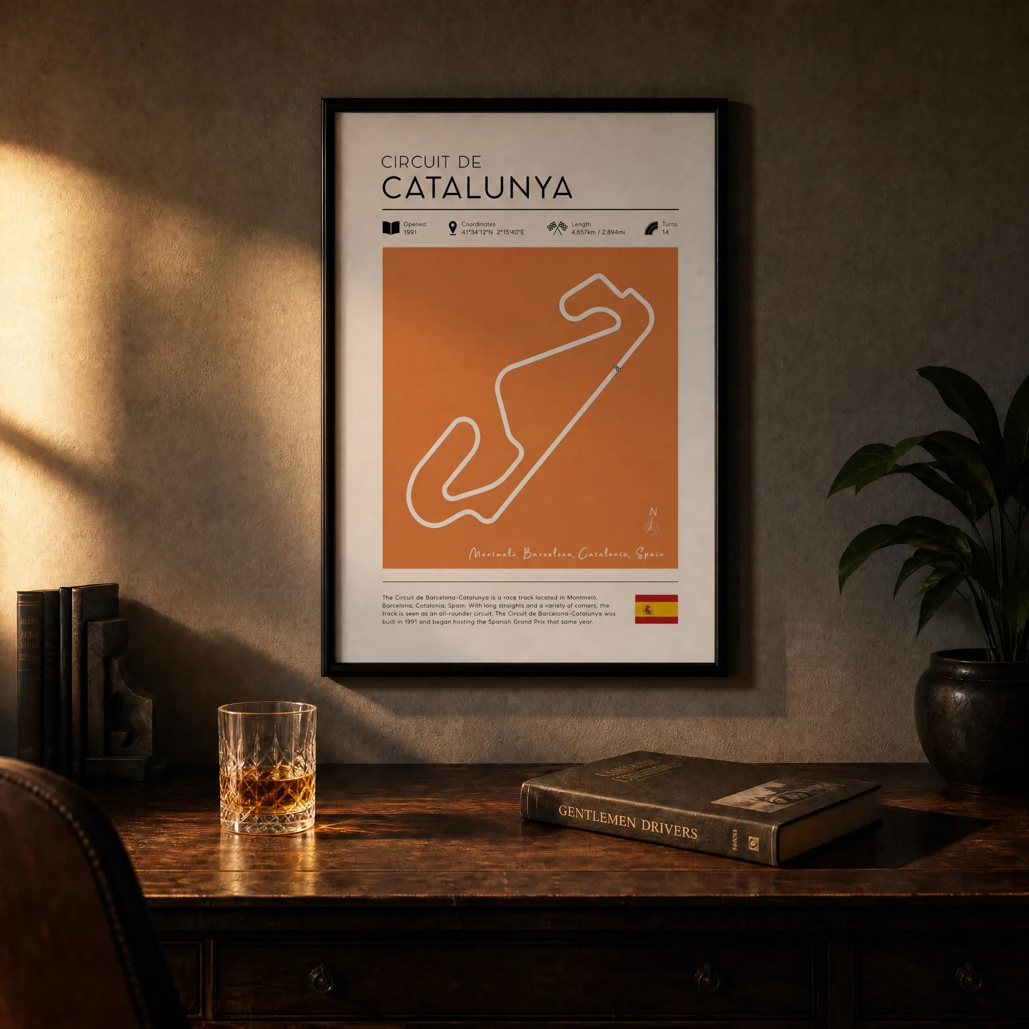 Vintage Catalunya F1 racetrack art, classic motorsport wall art