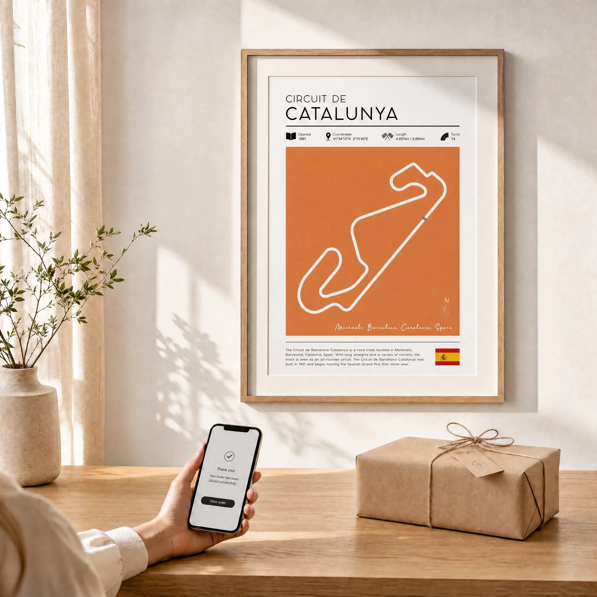 Spanish Grand Prix vintage racetrack art, framed Gifts for f1 racing fans