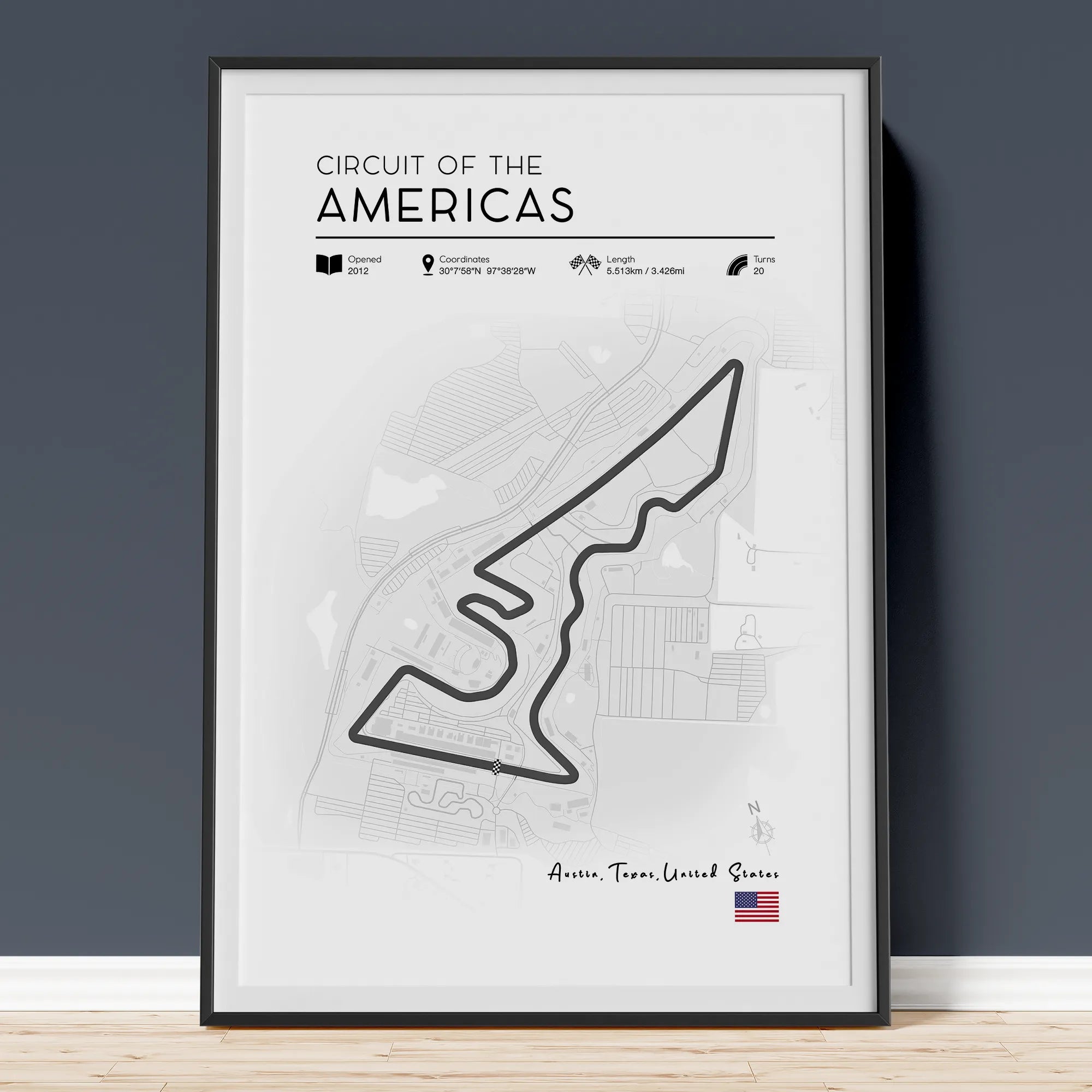 Circuit of the Americas United States Grand Prix, Minimalist Formula 1 wall art print