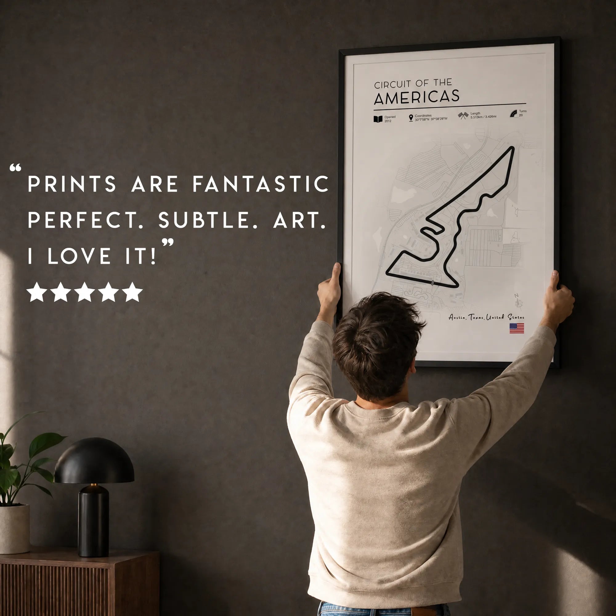 Circuit of the Americas United States Grand Prix race track art displayed as Minimalist formula 1 poster