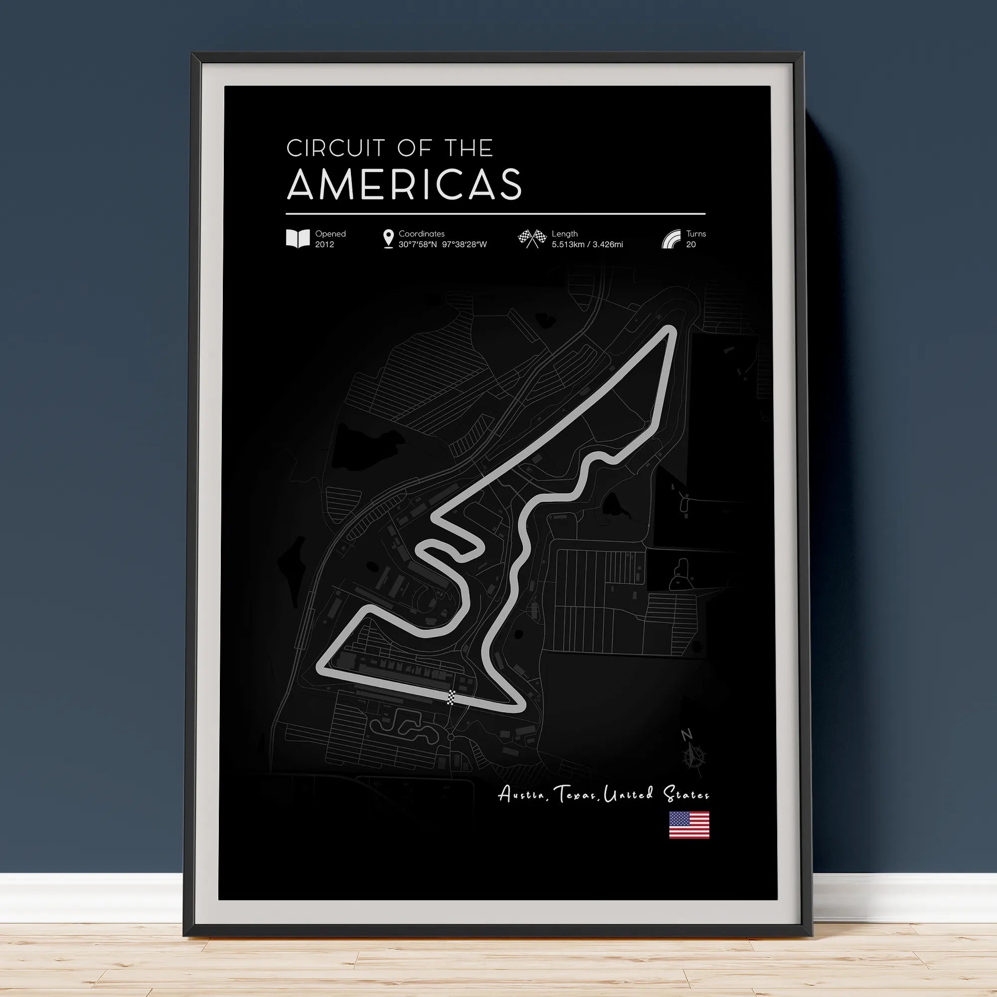 Circuit of the Americas Poster, US Grand Prix, black edition Formula 1 wall art print