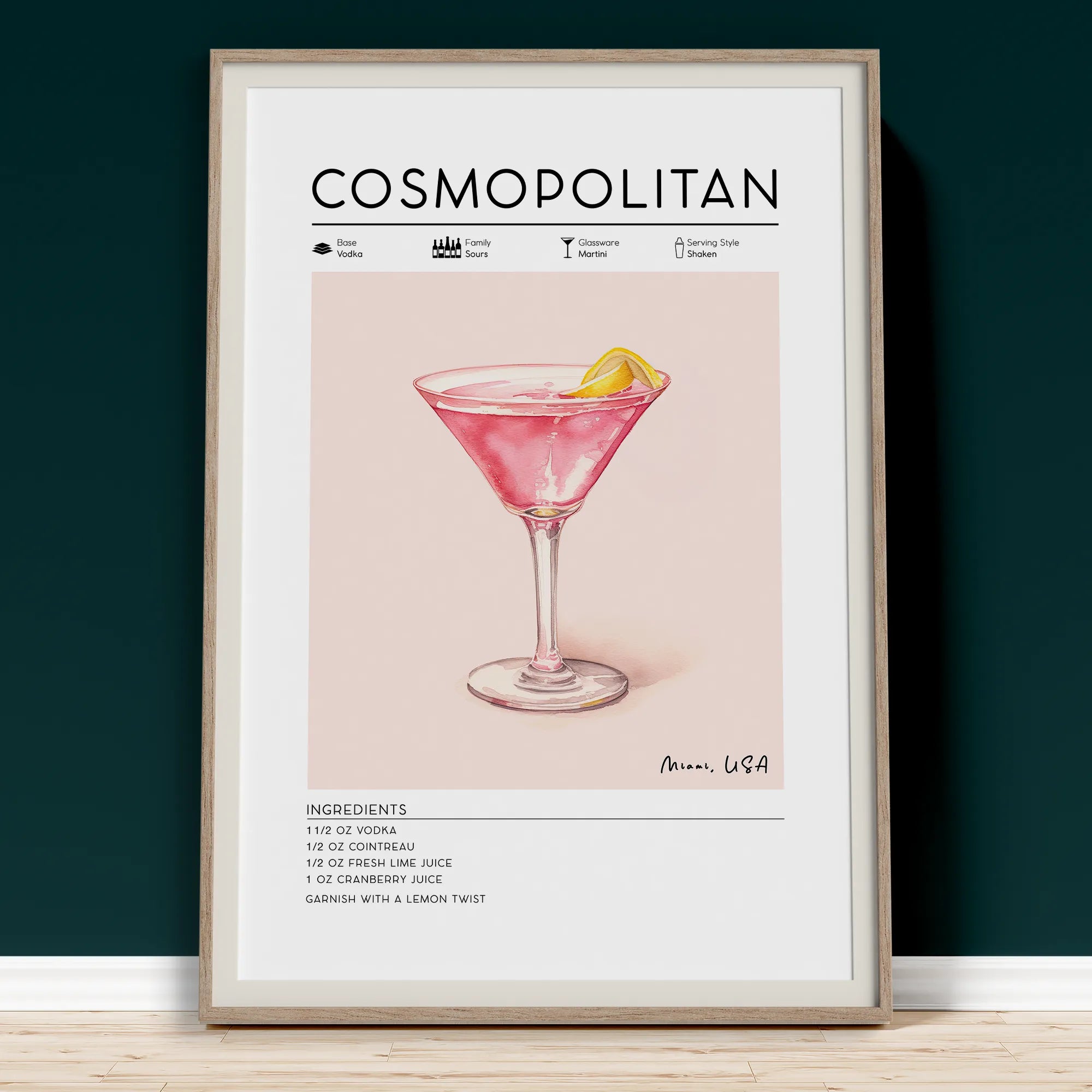Cocktail art, Cosmopolitan poster, perfect gift for cocktail lovers