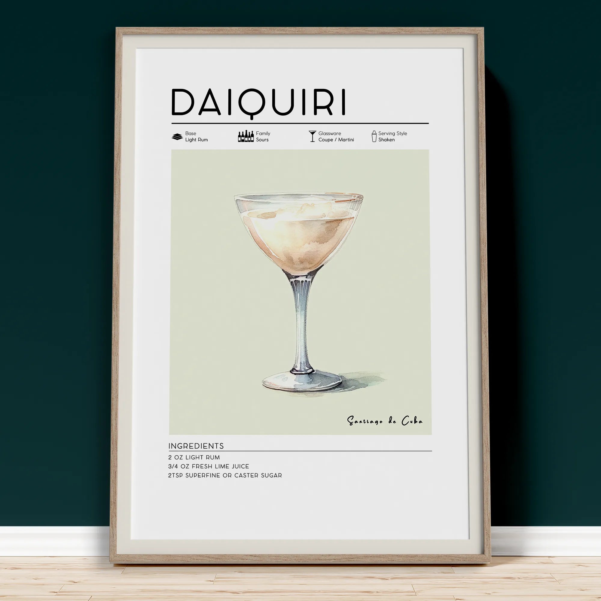 Cocktail wall art Daiquiri poster. Perfect home bar wall art. 