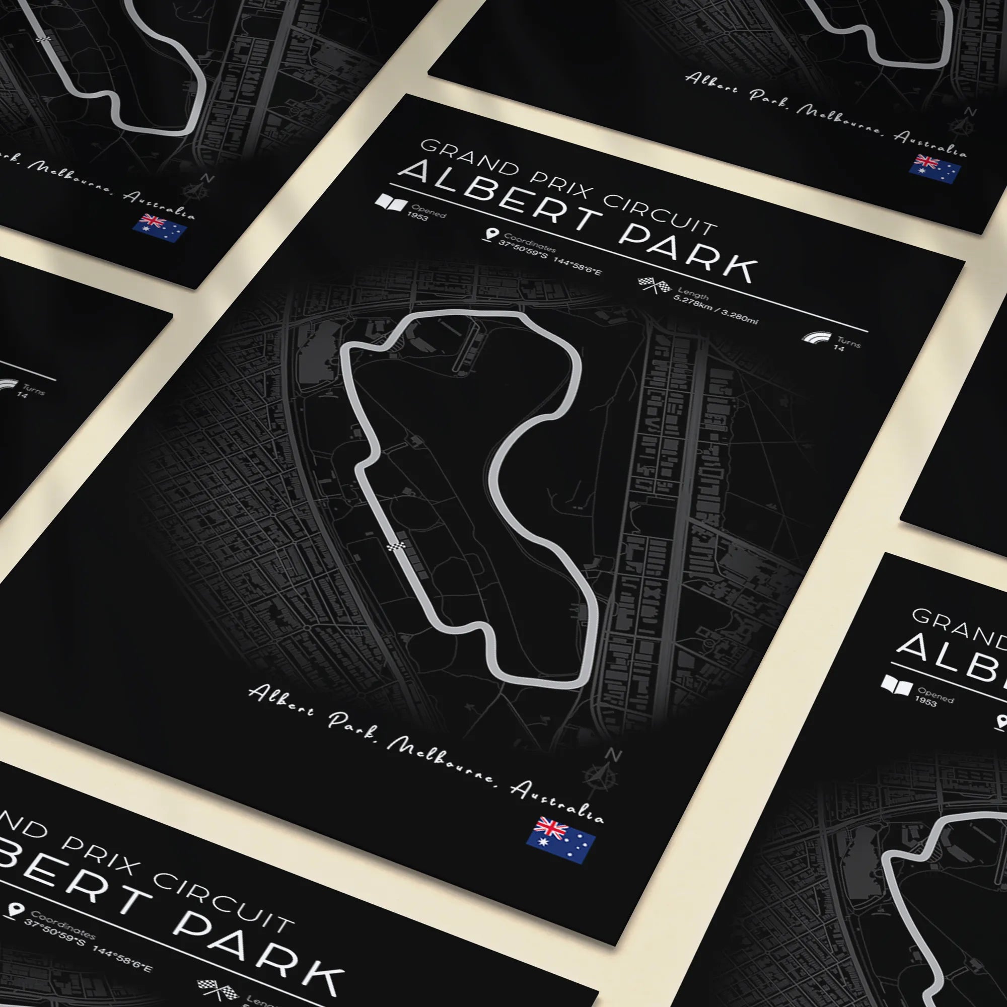 Albert Park F1 Track Poster - Black Edition