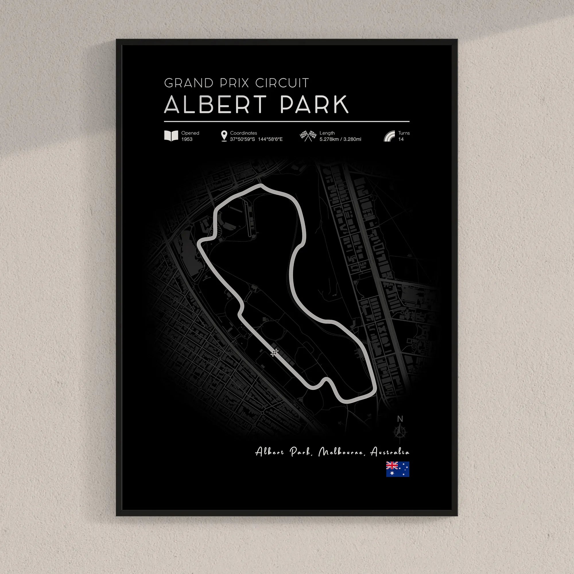 Albert Park F1 Track Poster - Black Edition