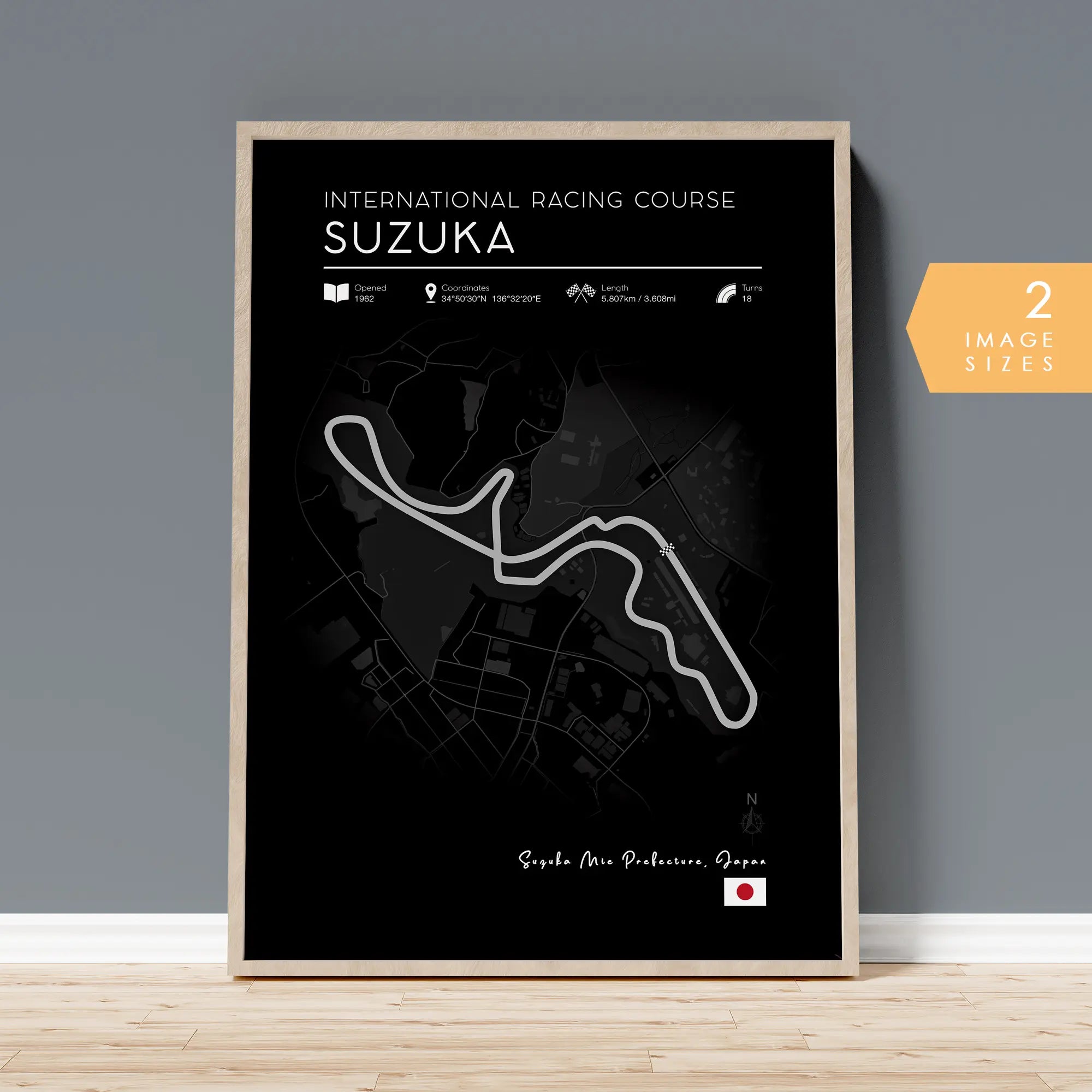 Suzuka Circuit Black Edition Poster – Minimalist F1 Track Wall Art for Motorsport Fans