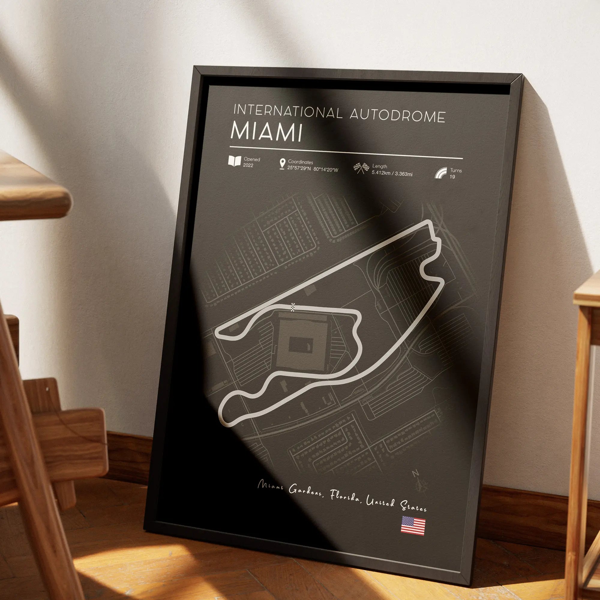 Miami GP Circuit Print – Sleek Motorsport Wall Art for Office or Gaming Room