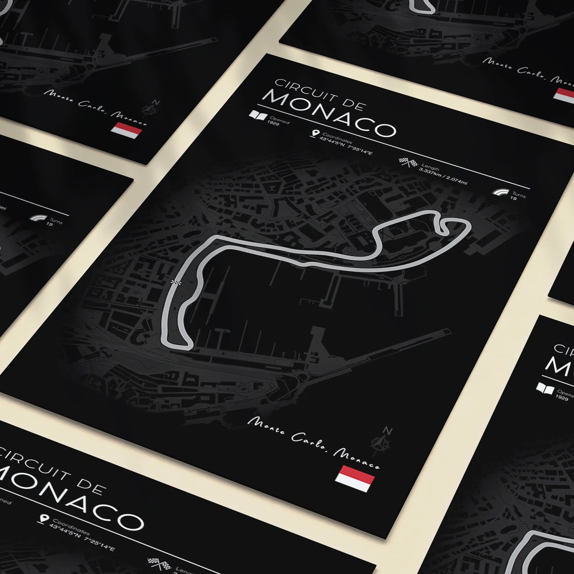 Close-up of high-resolution Black Edition Monaco F1 circuit poster showing fine track line detail