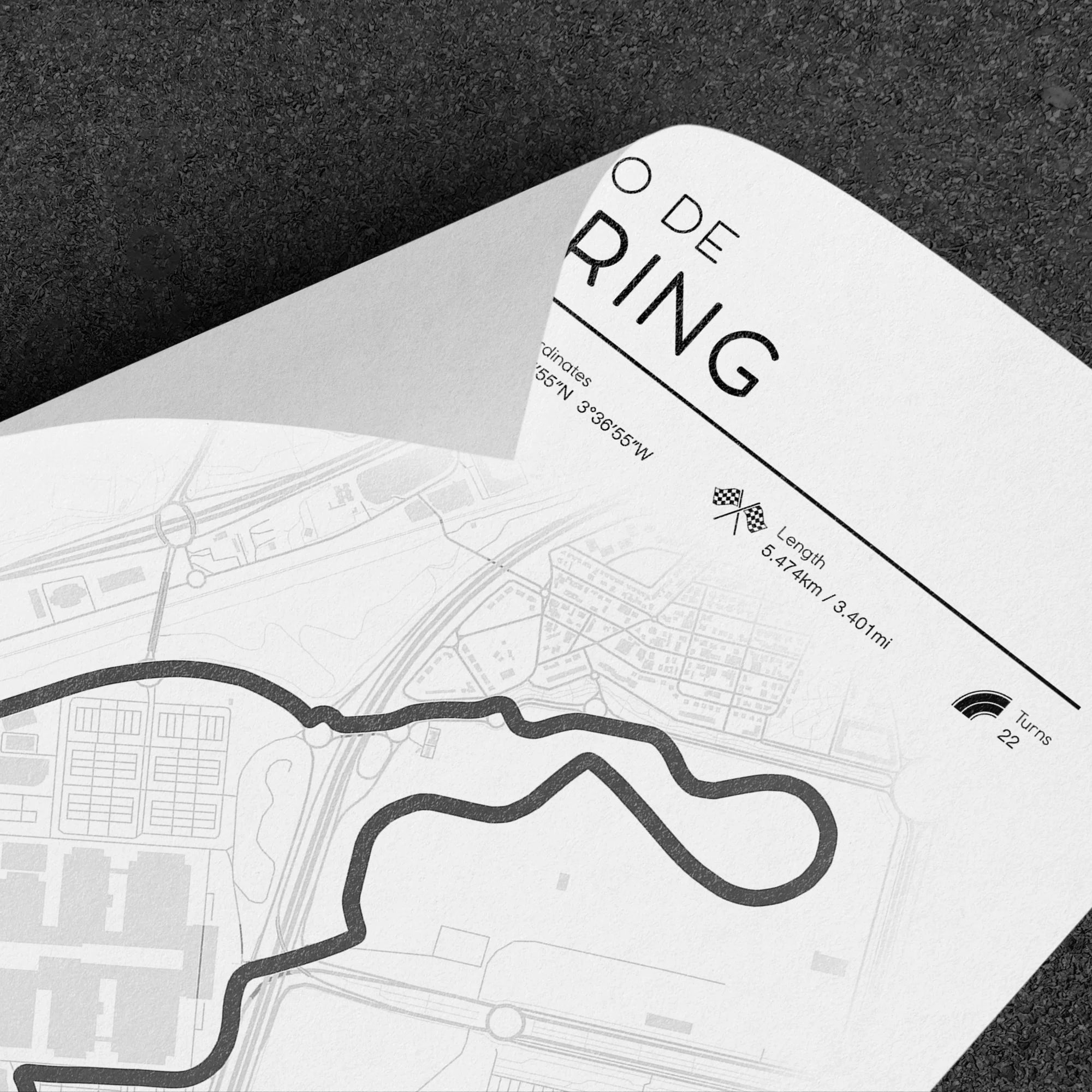 Minimalist Madrid F1 track poster showing Spanish Grand Prix street circuit printed on high quality paper