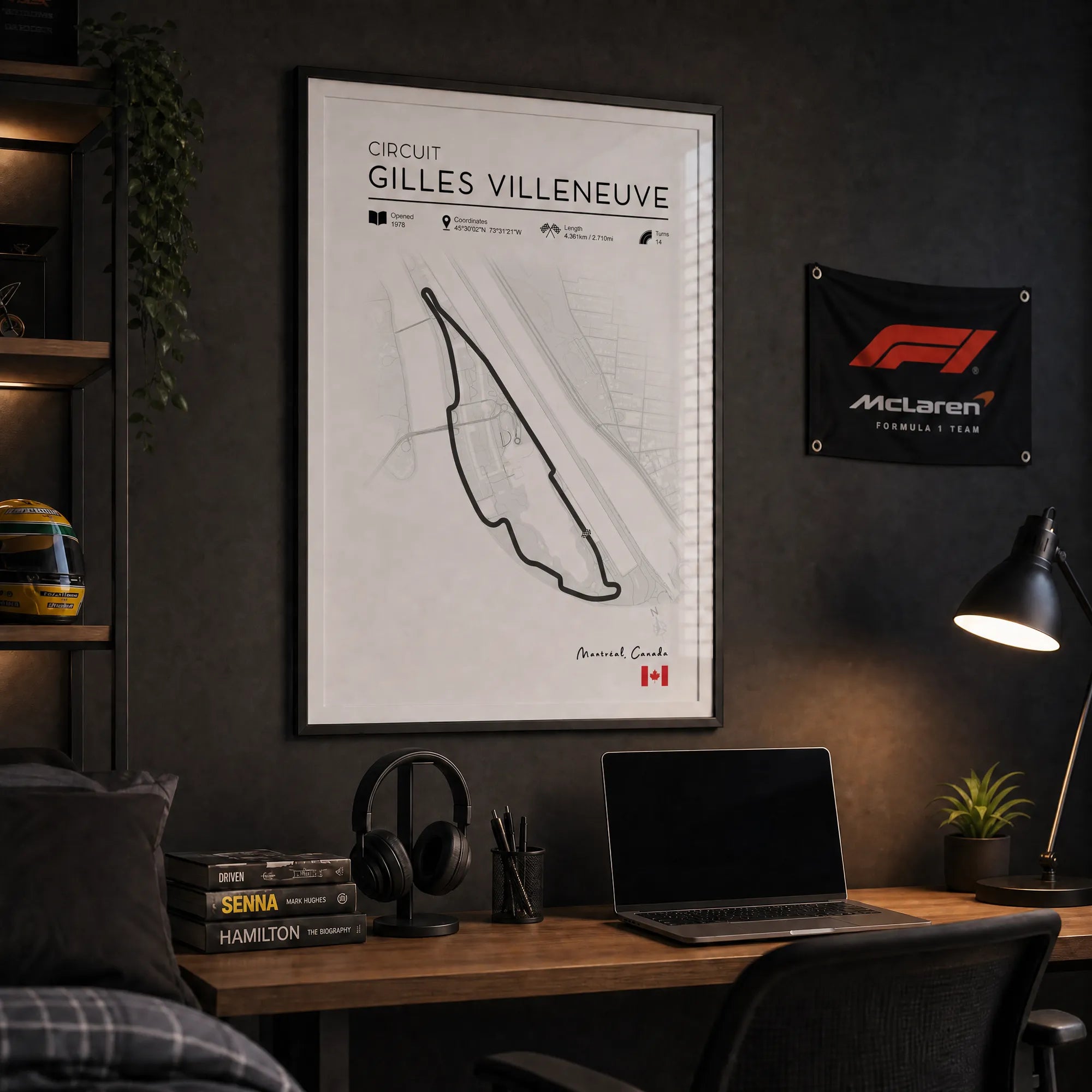 Minimalist Circuit Gilles Villeneuve F1 race track poster, clean motorsport wall art