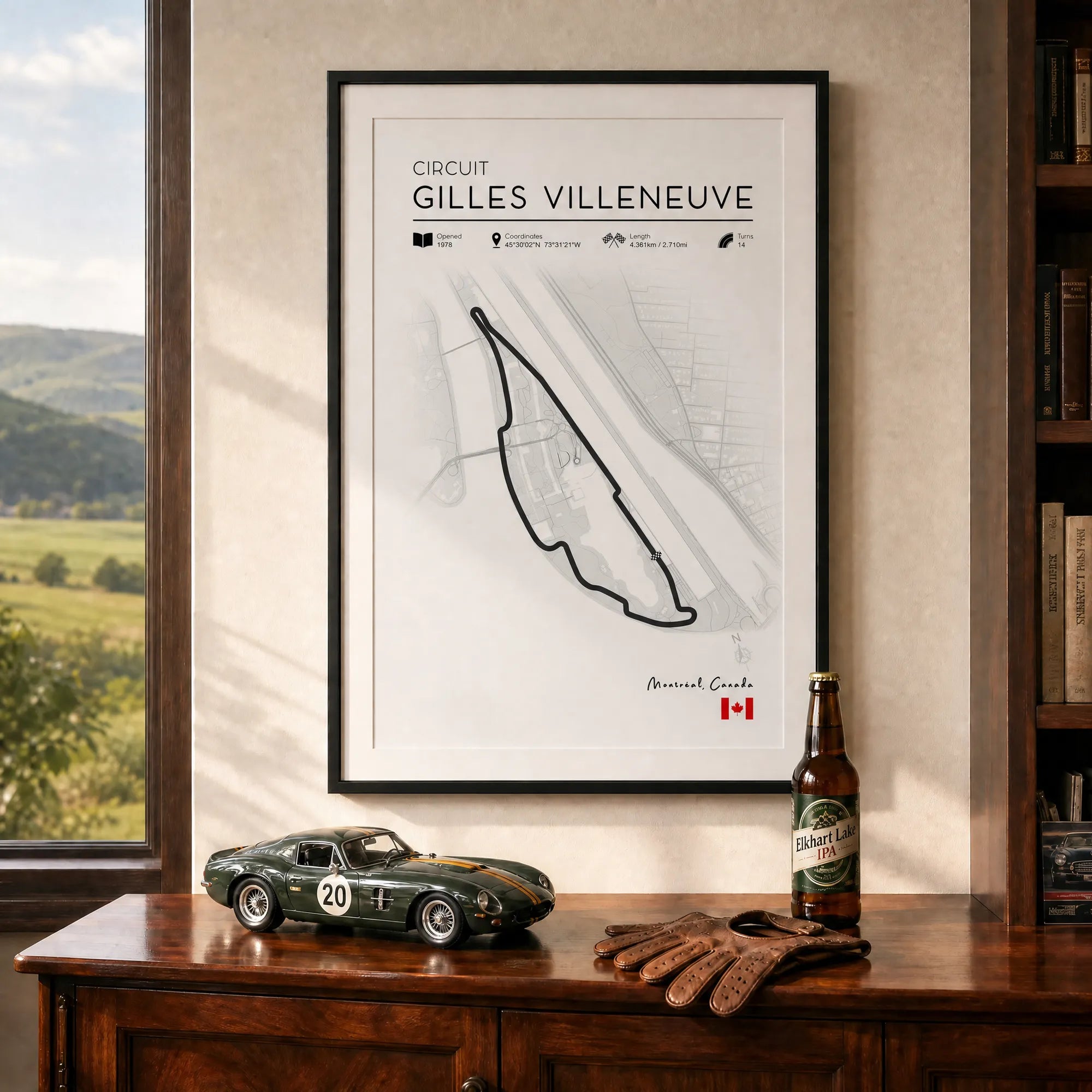 Minimalist Circuit Gilles Villeneuve F1 race track poster, clean motorsport wall art