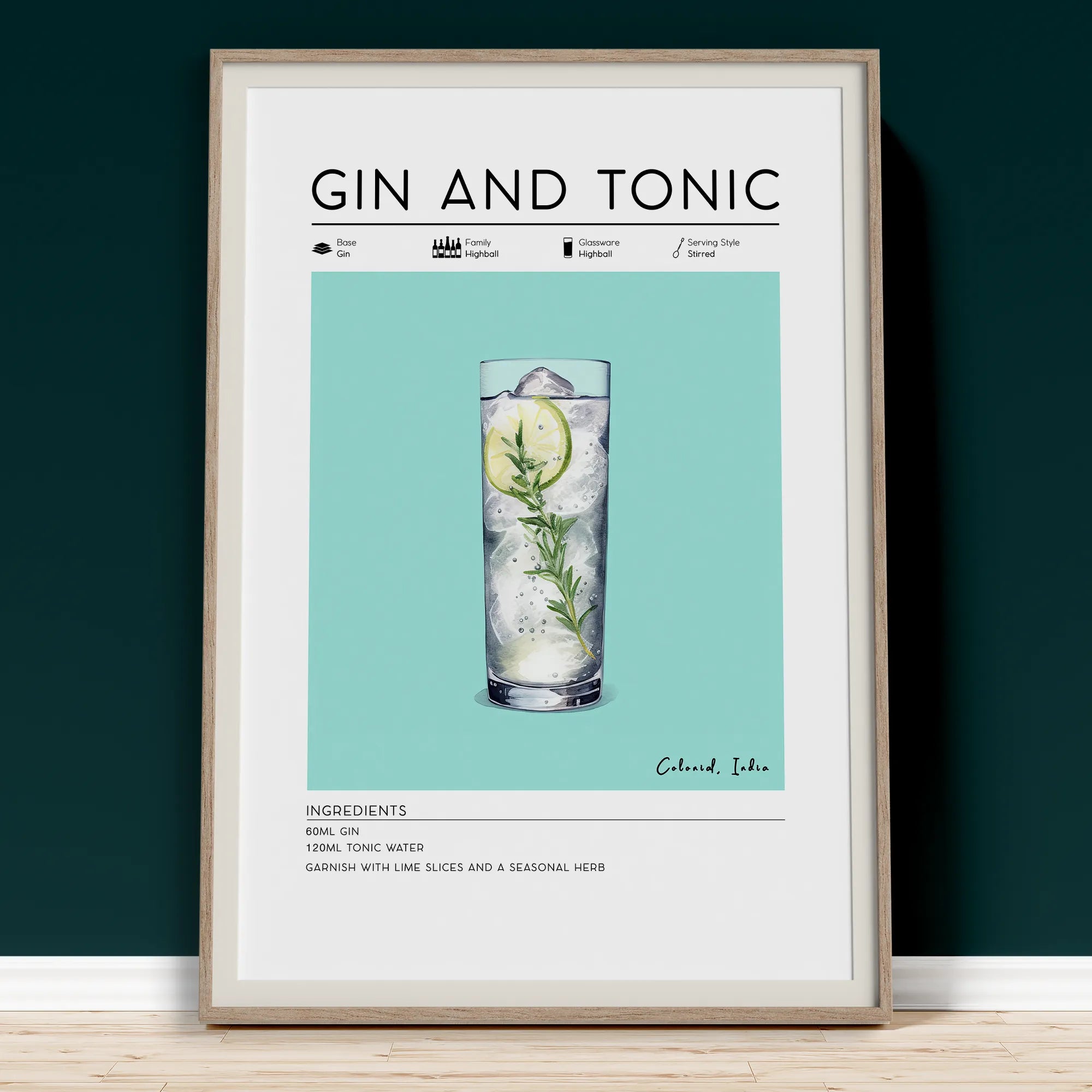 Gin and Tonic Poster Print | Cocktail Recipe Wall Art | Instant Download