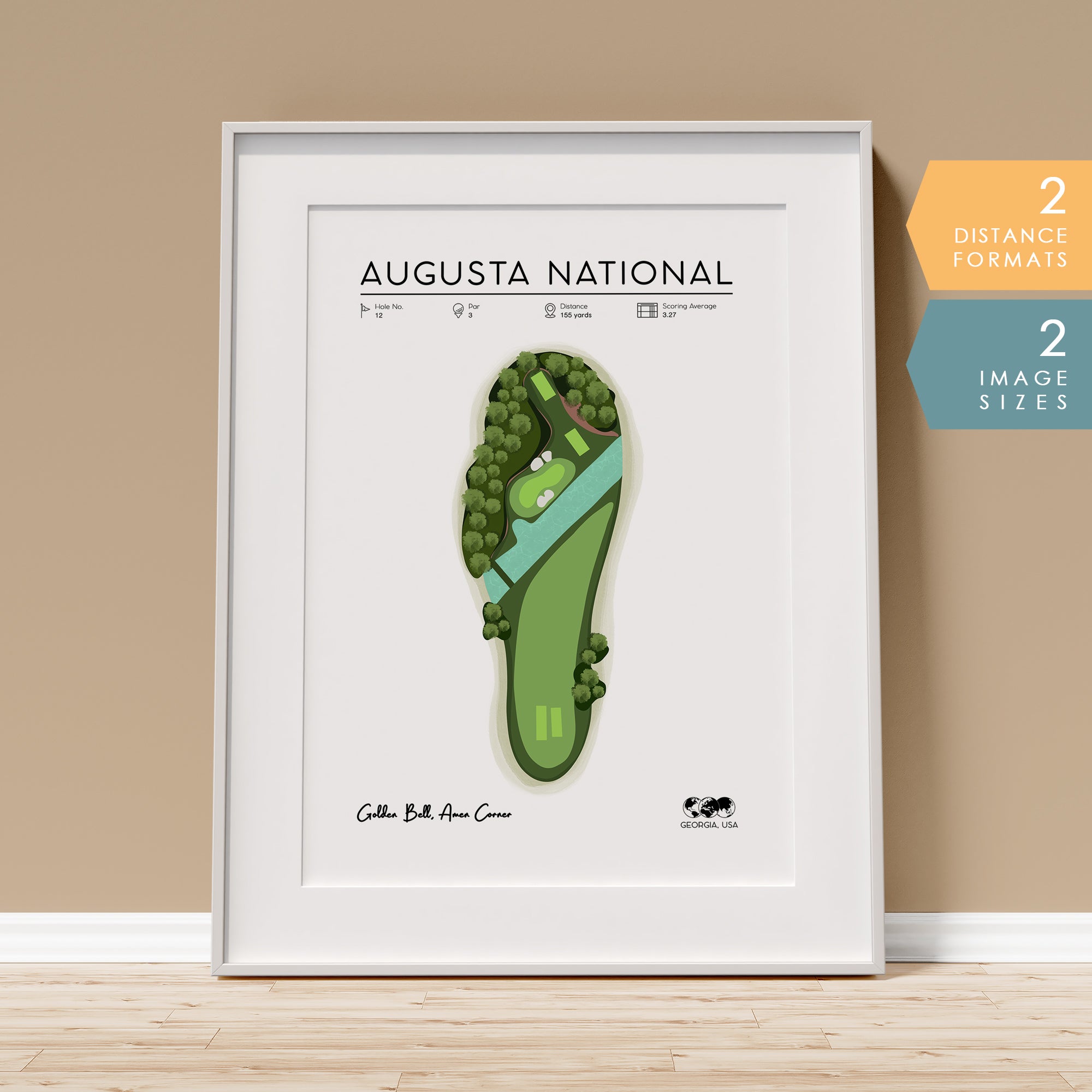 The Masters golf course print, Augusta National hole 12 Amen Corner