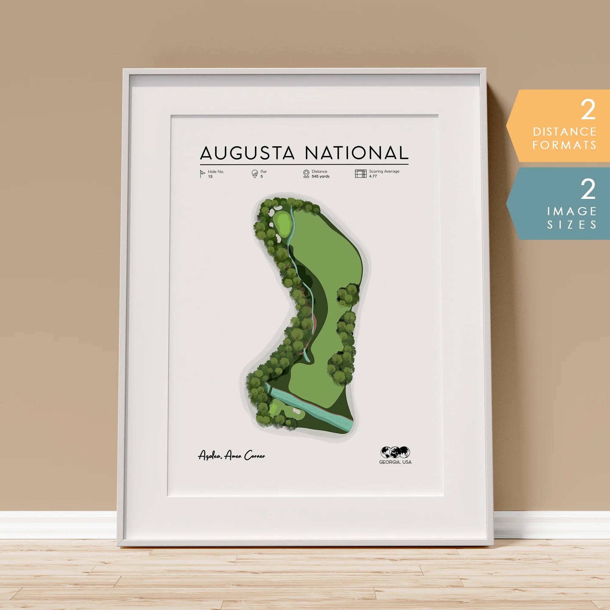 The Masters golf course print,  Augusta National hole 13 Amen Corner