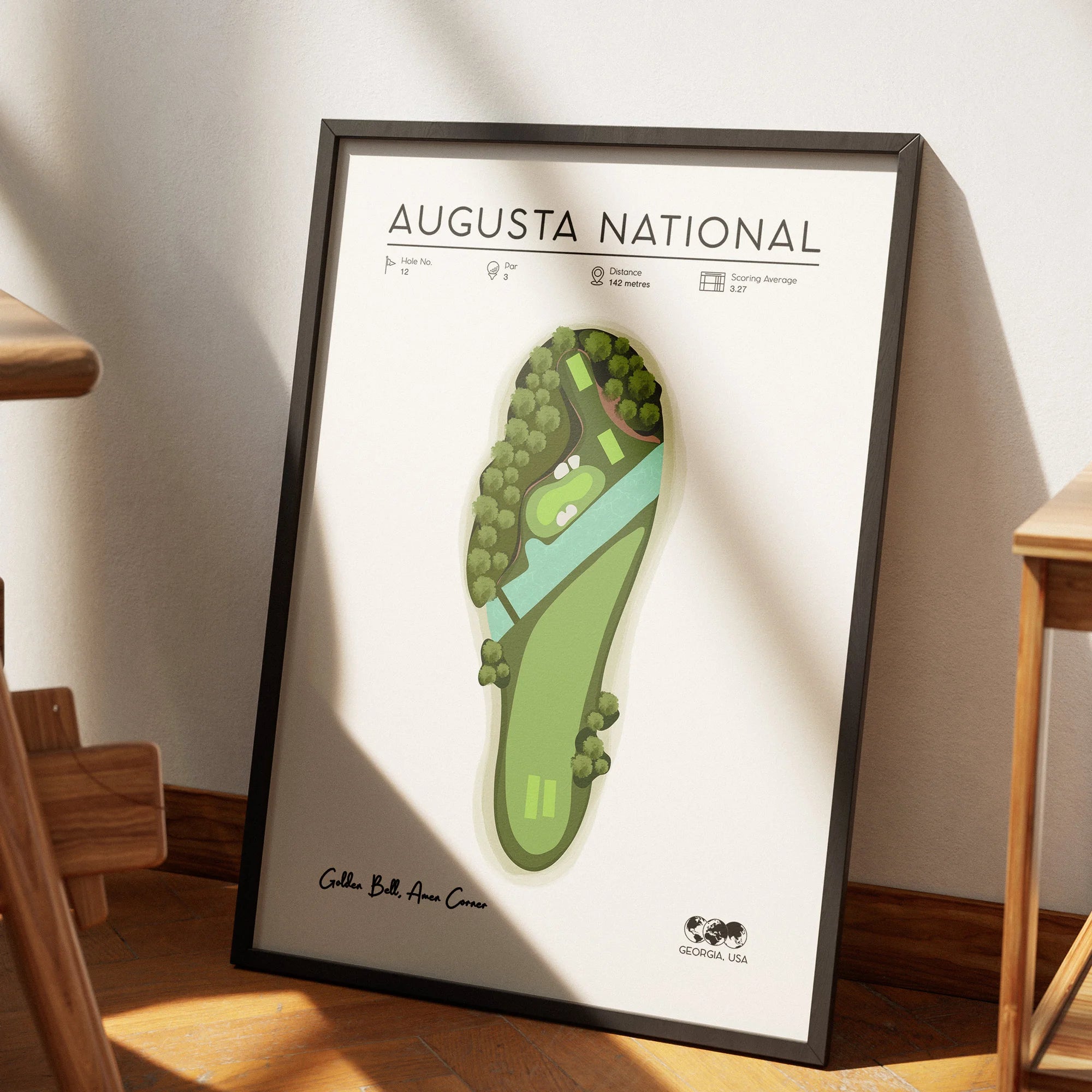 The Masters golf course print, Augusta National hole 12 Amen Corner