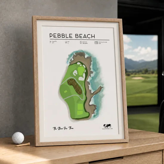 Golf course print poster, hand-drawn golf hole wall art for a modern home office or golf sim room
