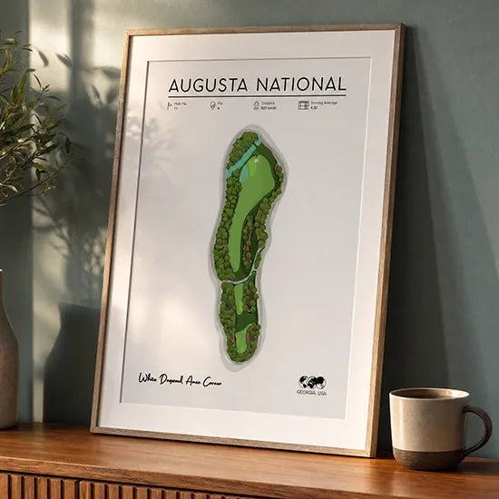 Framed Golf Poster sitting on desk