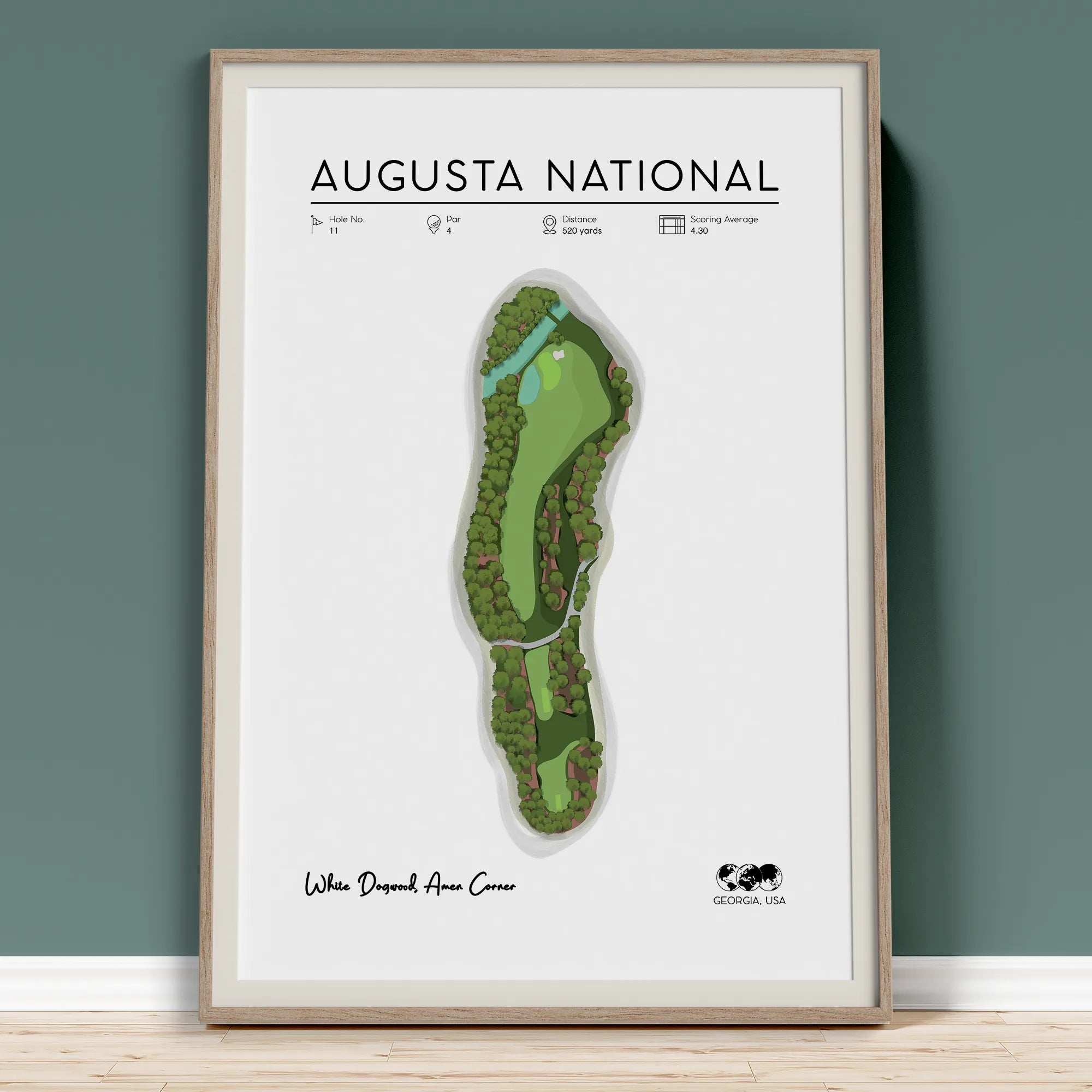 Augusta, Georgia Hole 11 Golf Poster
