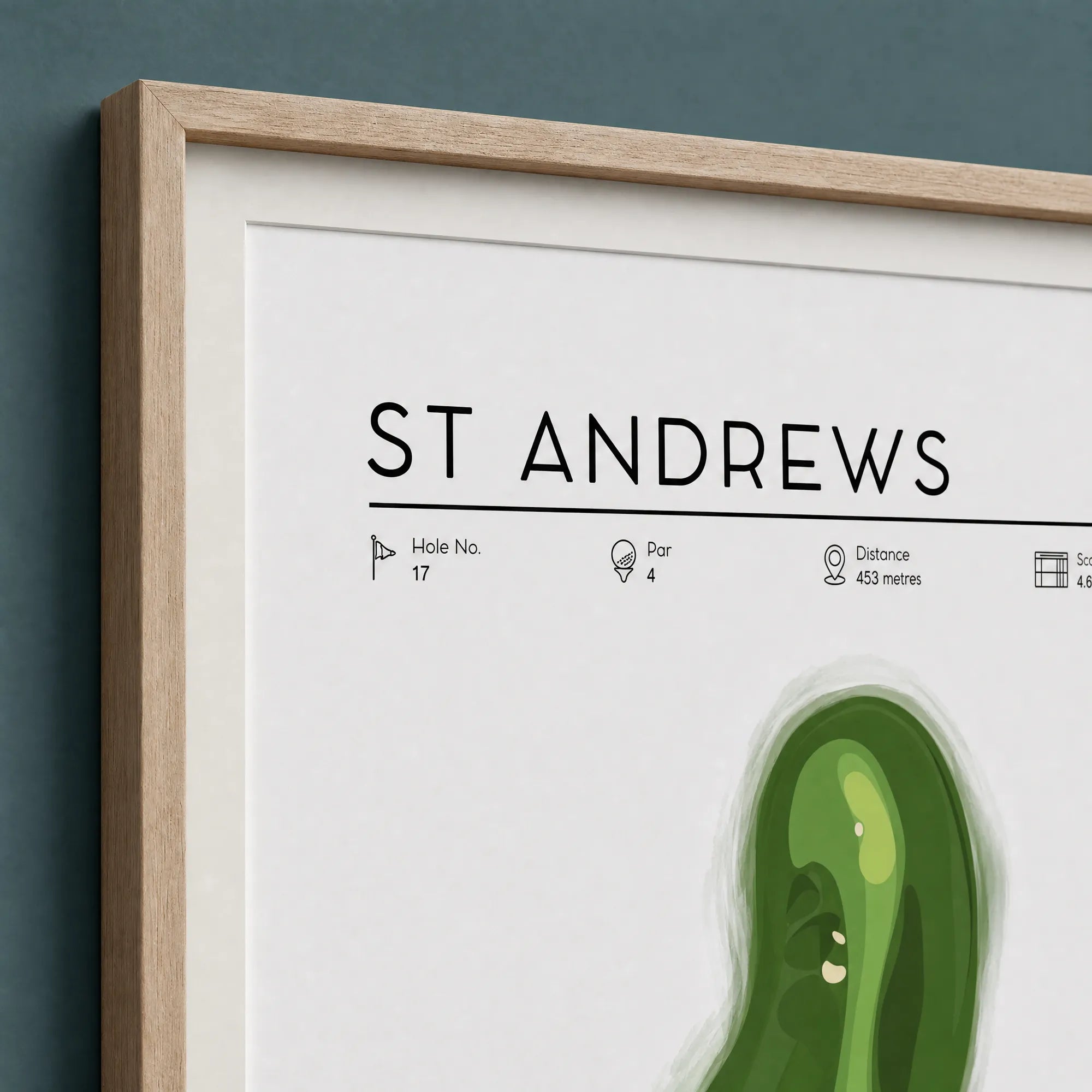 St Andrews golf print light oak frame