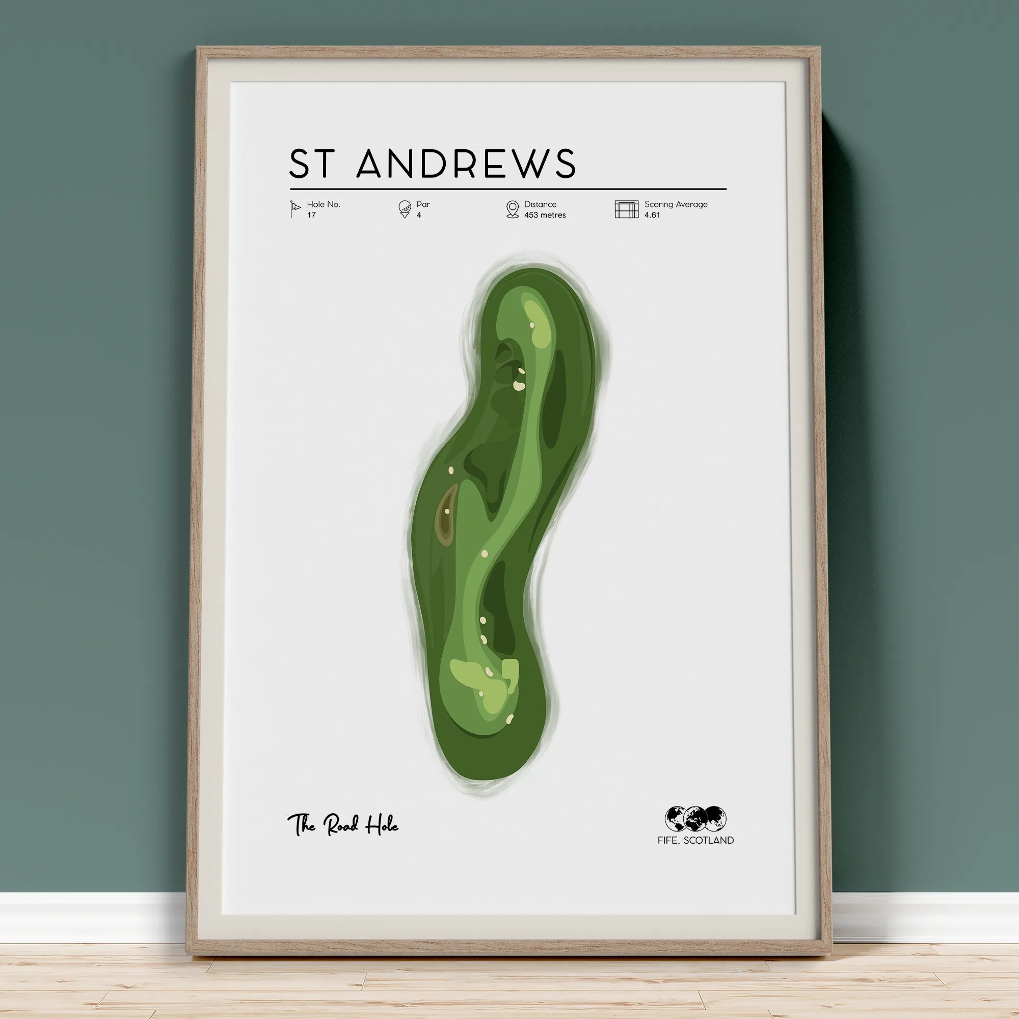 St Andrews golf print light oak frame