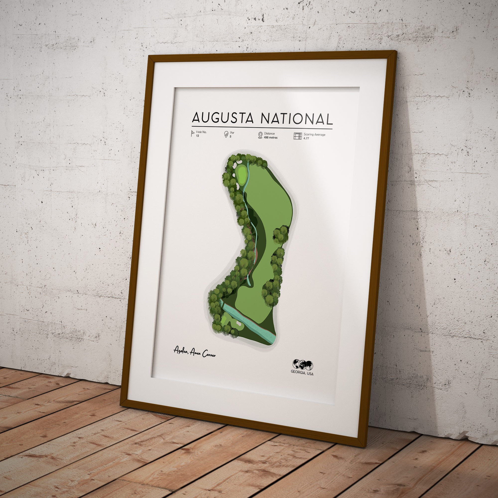 The Masters golf course print,  Augusta National hole 13 Amen Corner