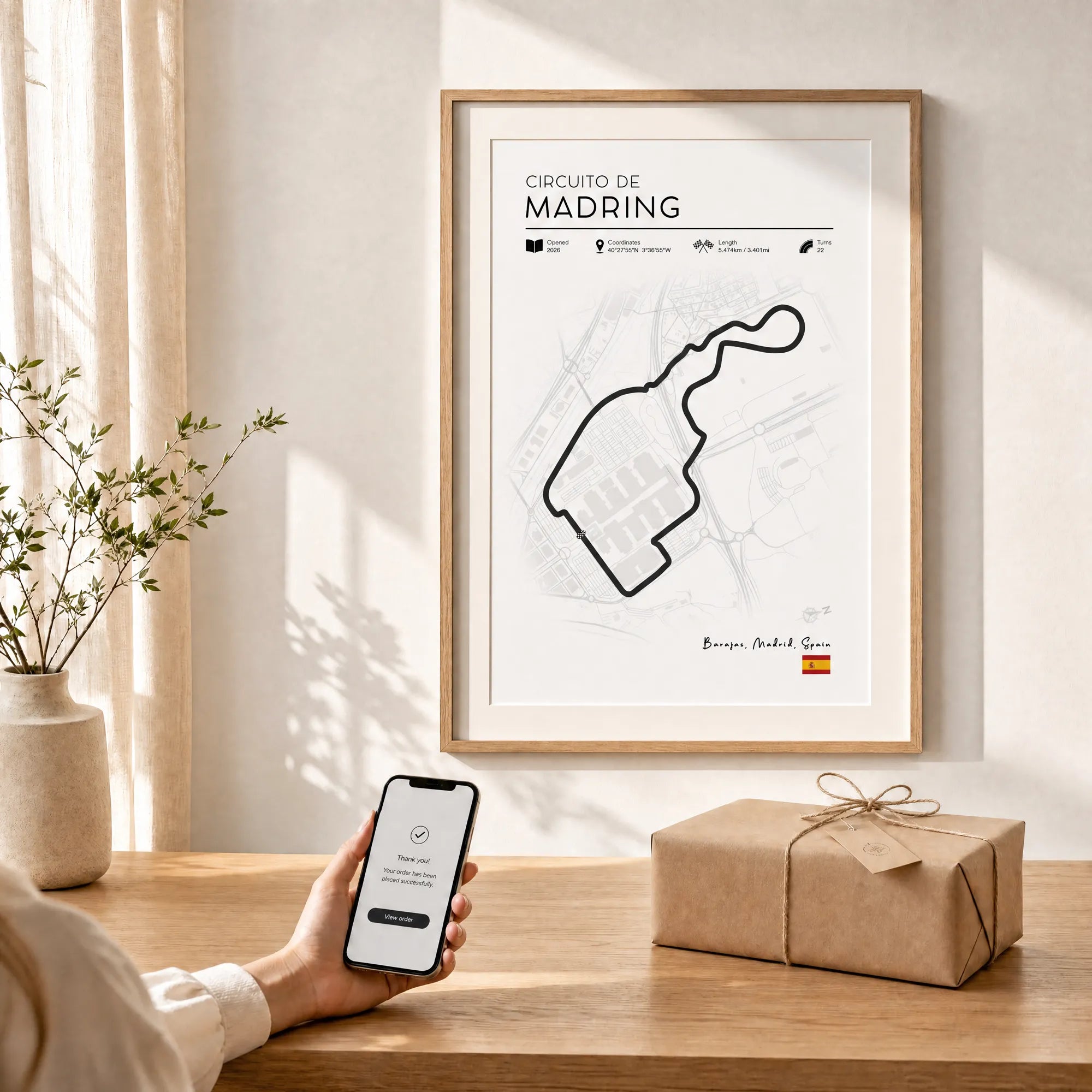 Spanish Grand Prix F1 poster framed as gift, Madring race track art instant download print